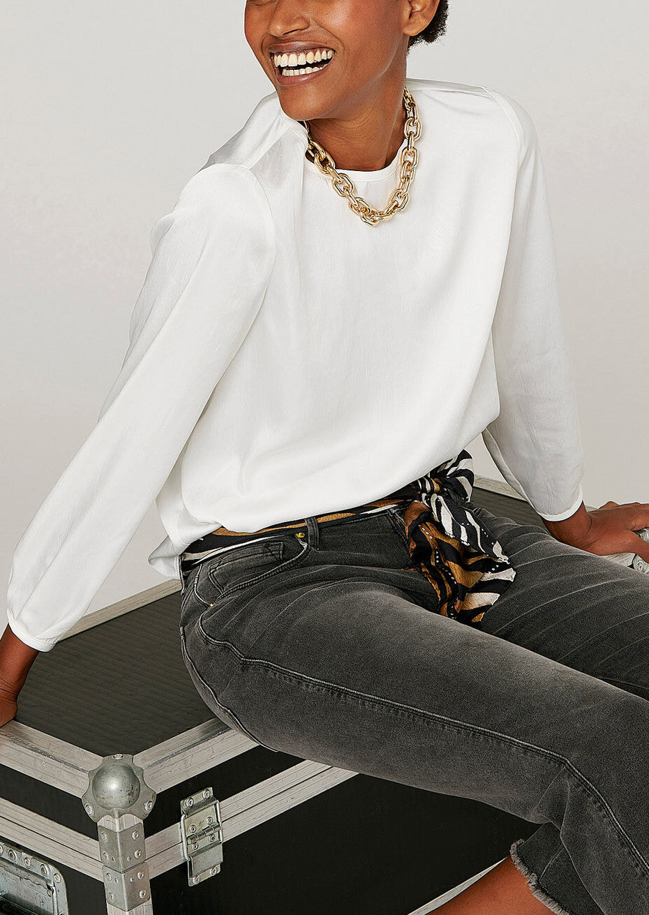 Top Terra à manches longues en crinkle satin écru Faume - seconde main