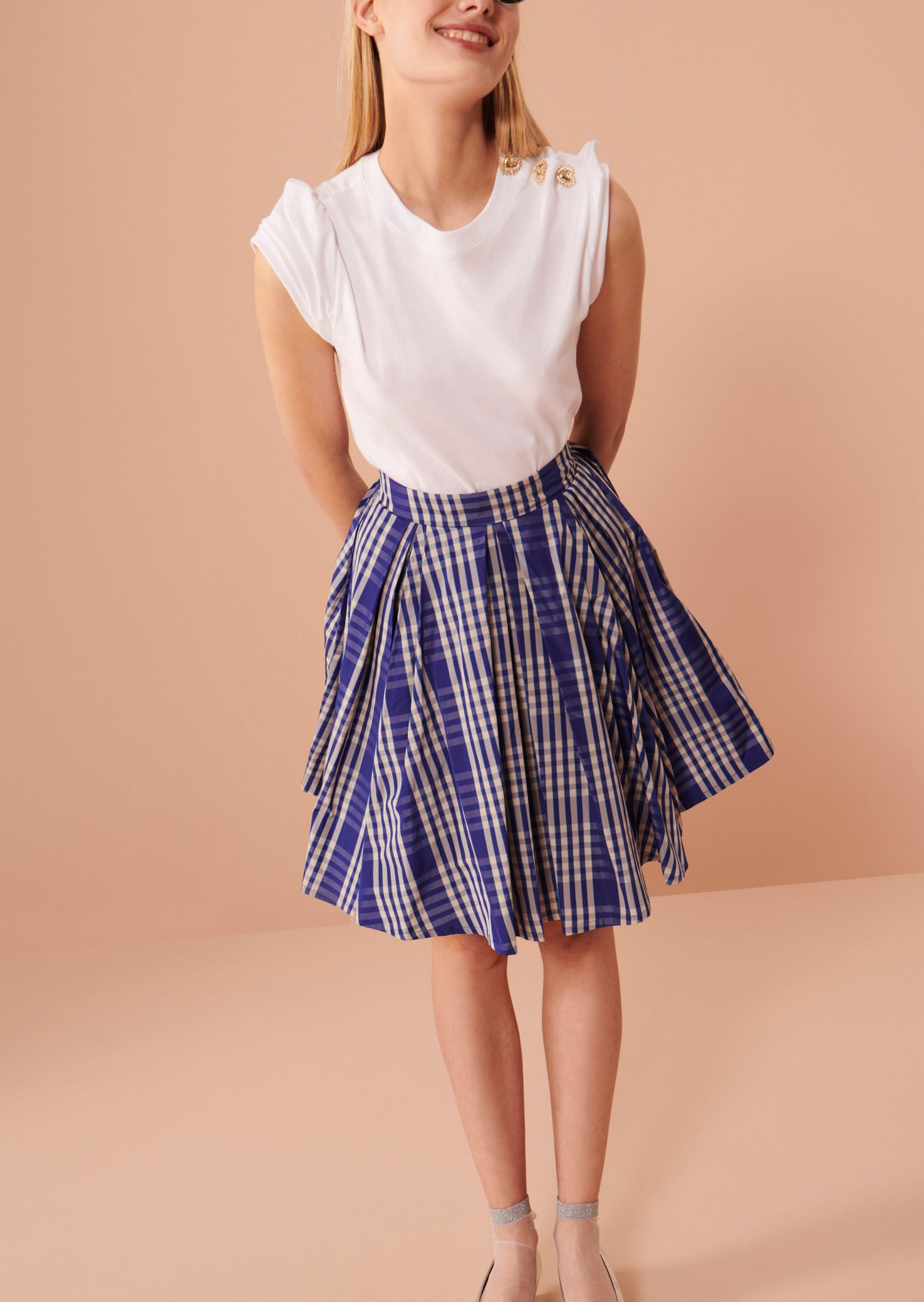 Jupe Jasper bleue en taffetas motif madras Faume - seconde main