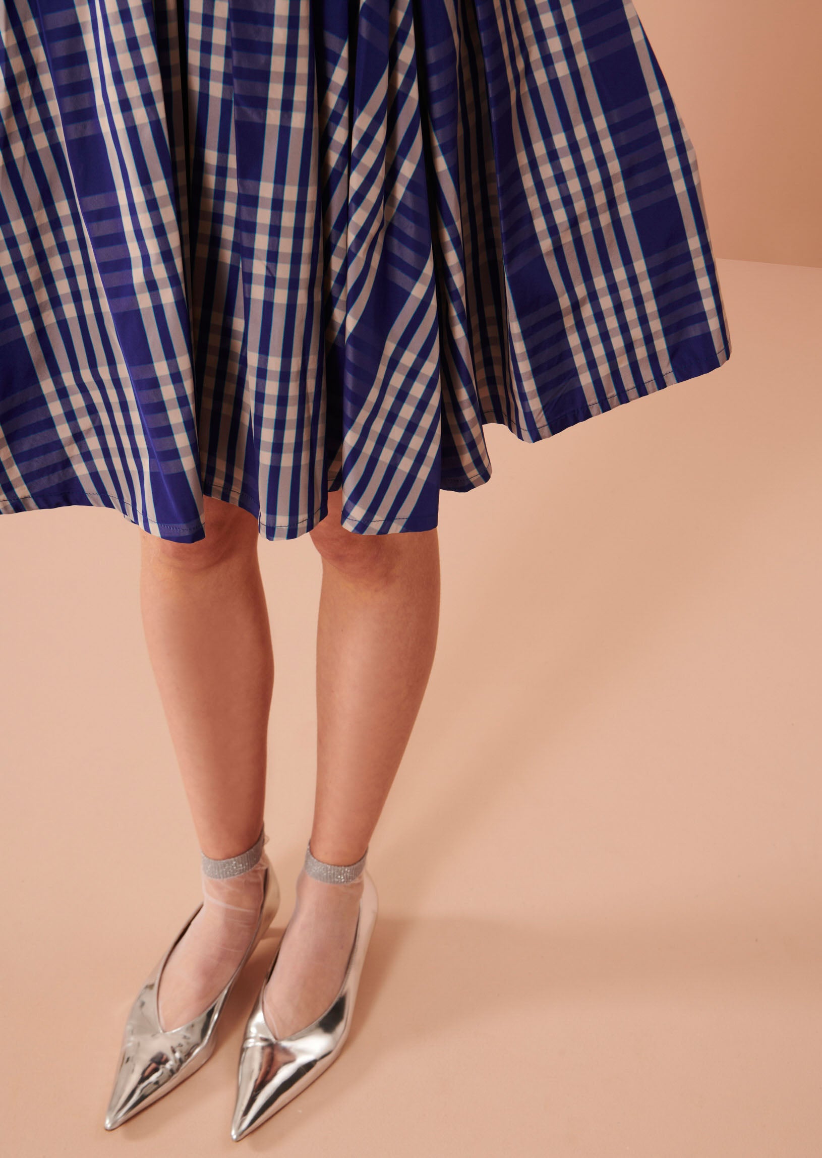 Jupe Jasper bleue en taffetas motif madras Faume - seconde main