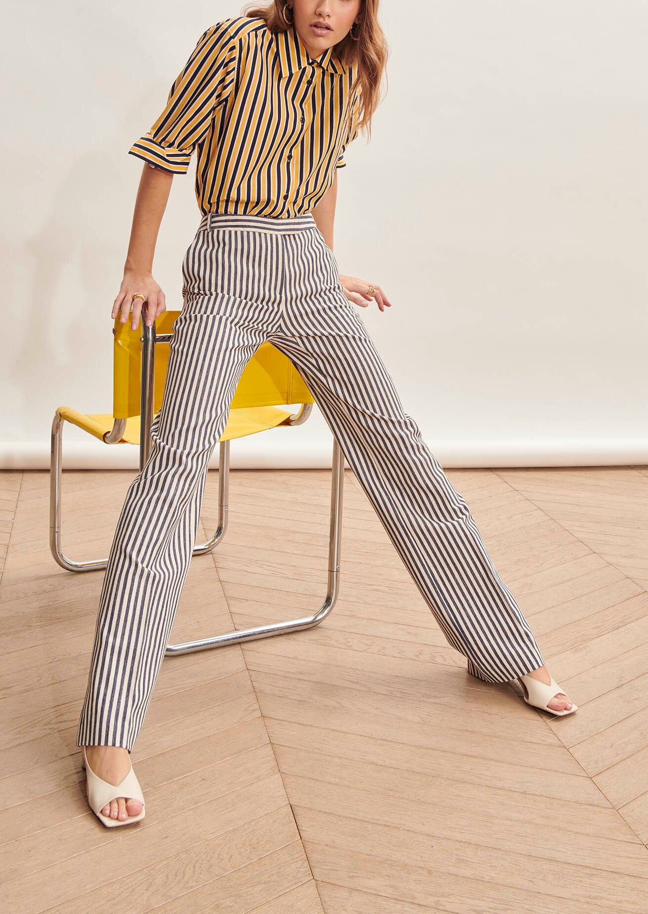 Pantalon Patti écru rayé en coton Faume - seconde main