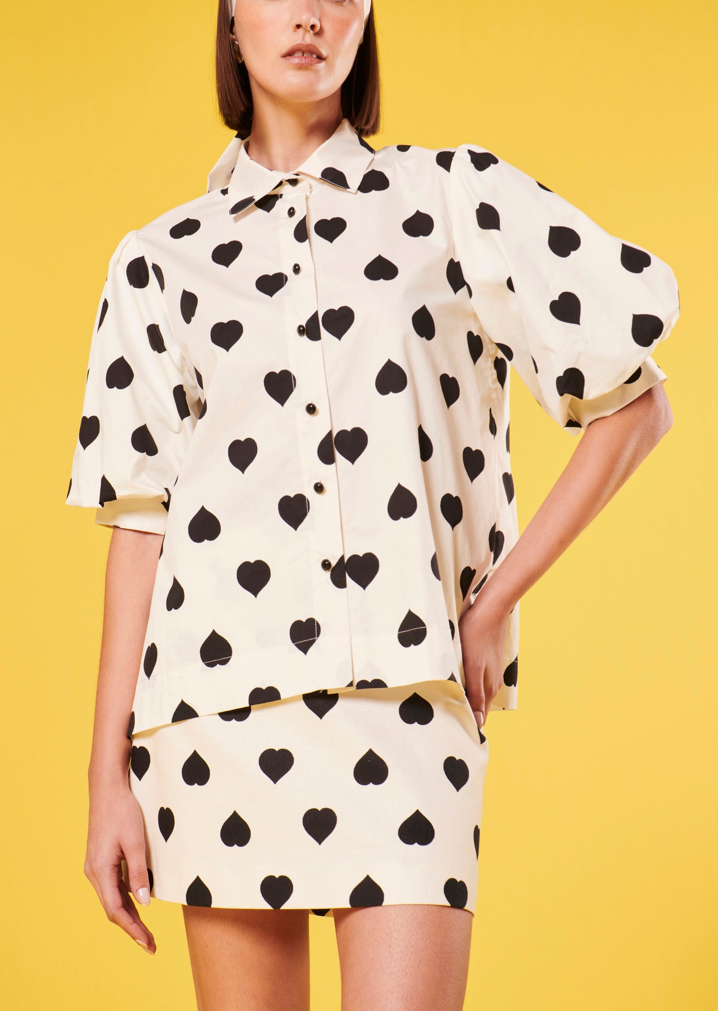 Chemise Calypso écrue à motif coeur noir en popeline Faume - seconde main