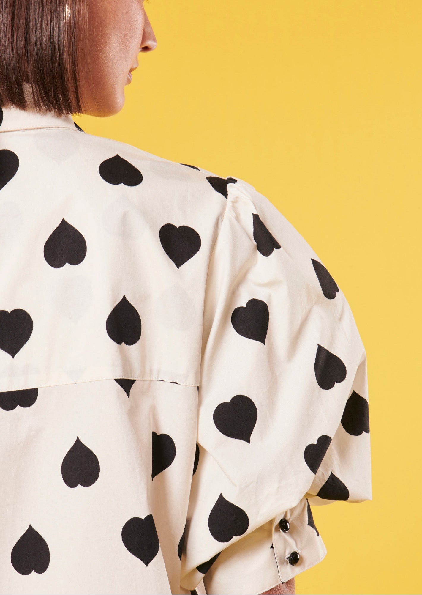 Chemise Calypso écrue à motif coeur noir en popeline Faume - seconde main