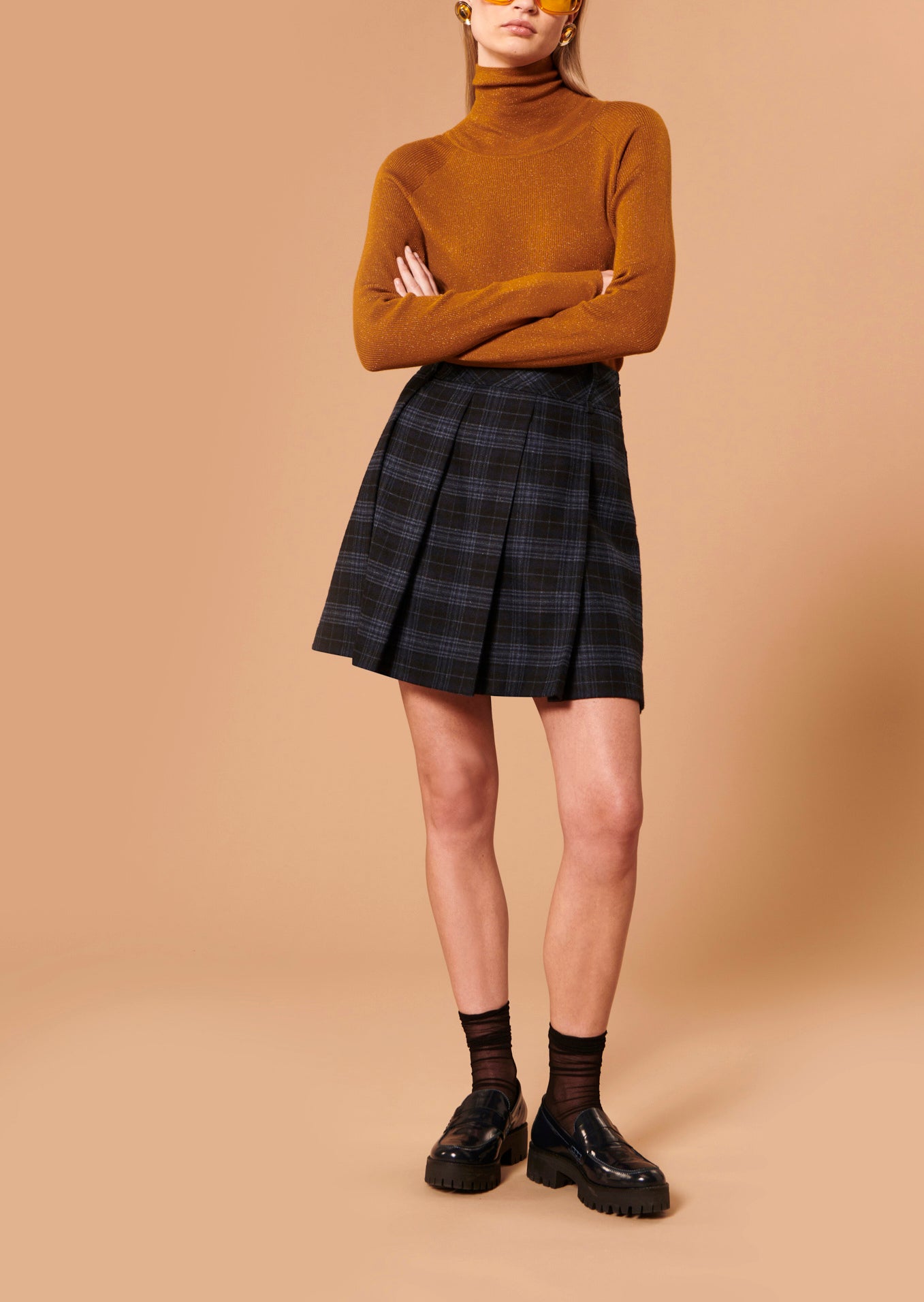 Jupe Jussie bleu nuit en tartan Faume - seconde main