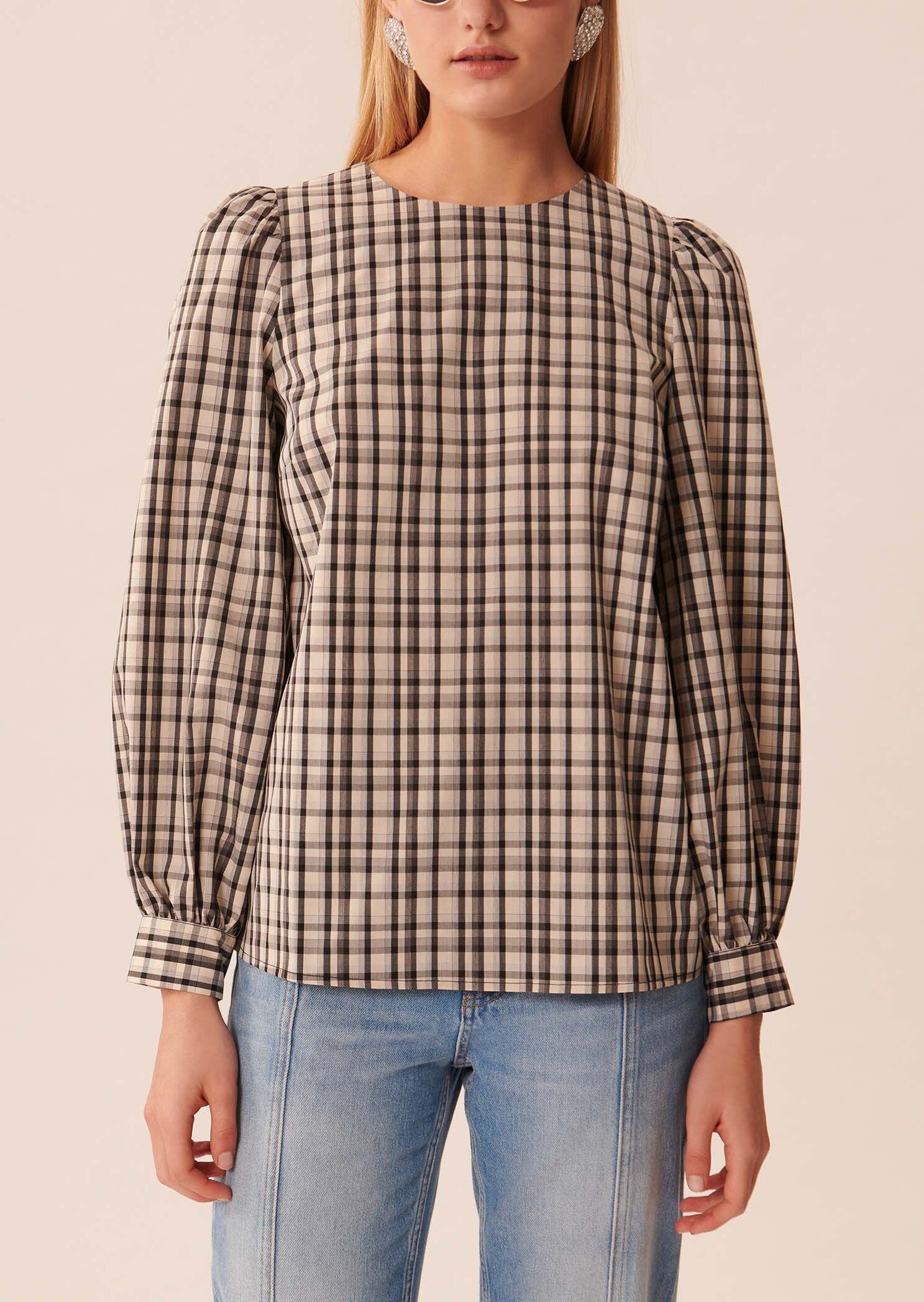 Top Tonina écrue à carreaux en popeline Faume - seconde main