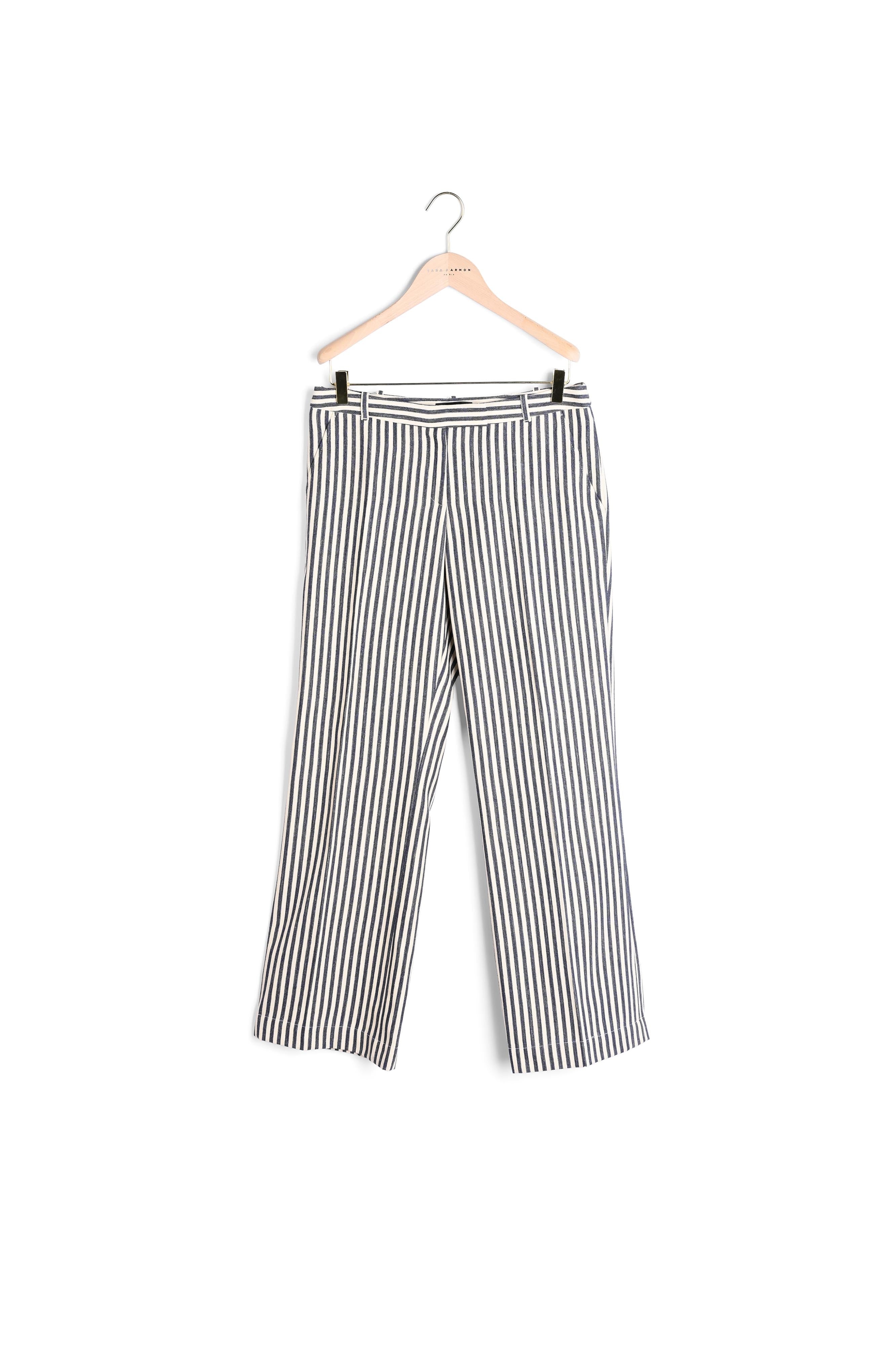 Pantalon Patti écru rayé en coton Faume - seconde main