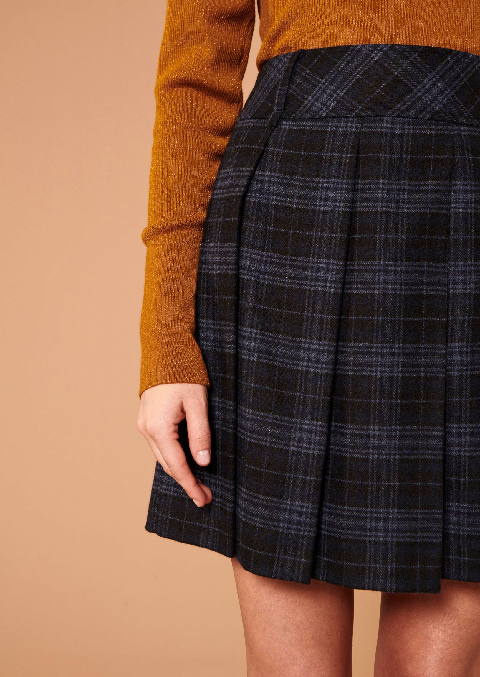 Jupe Jussie bleu nuit en tartan Faume - seconde main