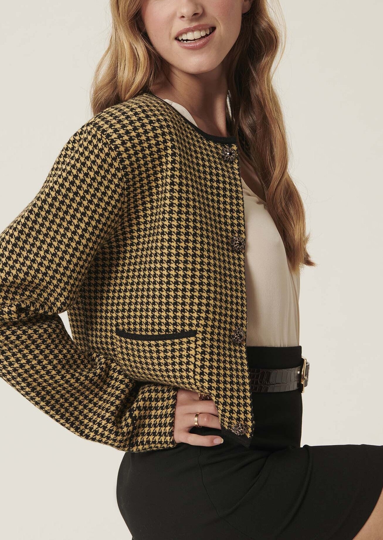 Gilet Guest motif pied de coq noir et doré Faume - seconde main