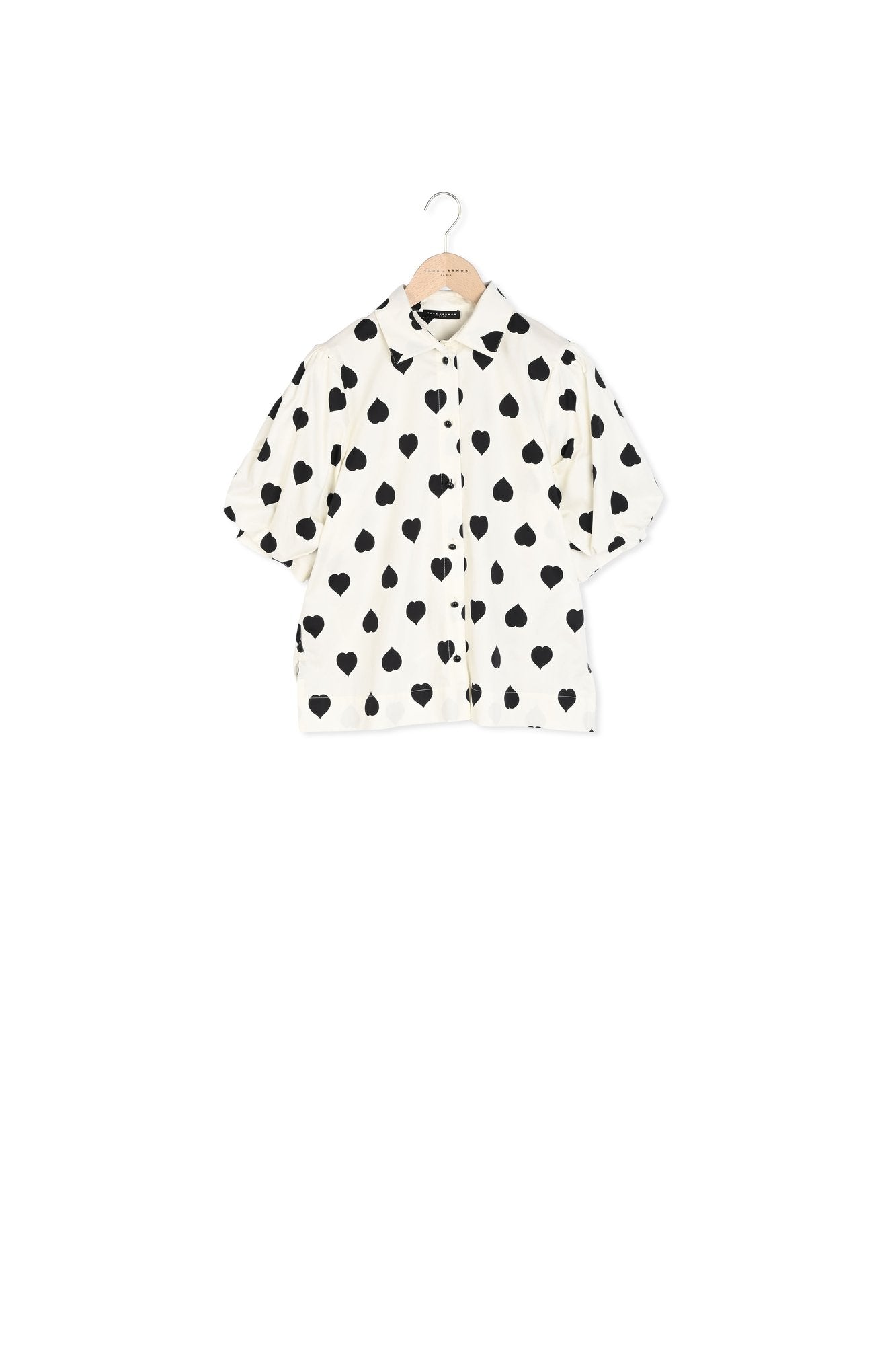 Chemise Calypso écrue à motif coeur noir en popeline Faume - seconde main