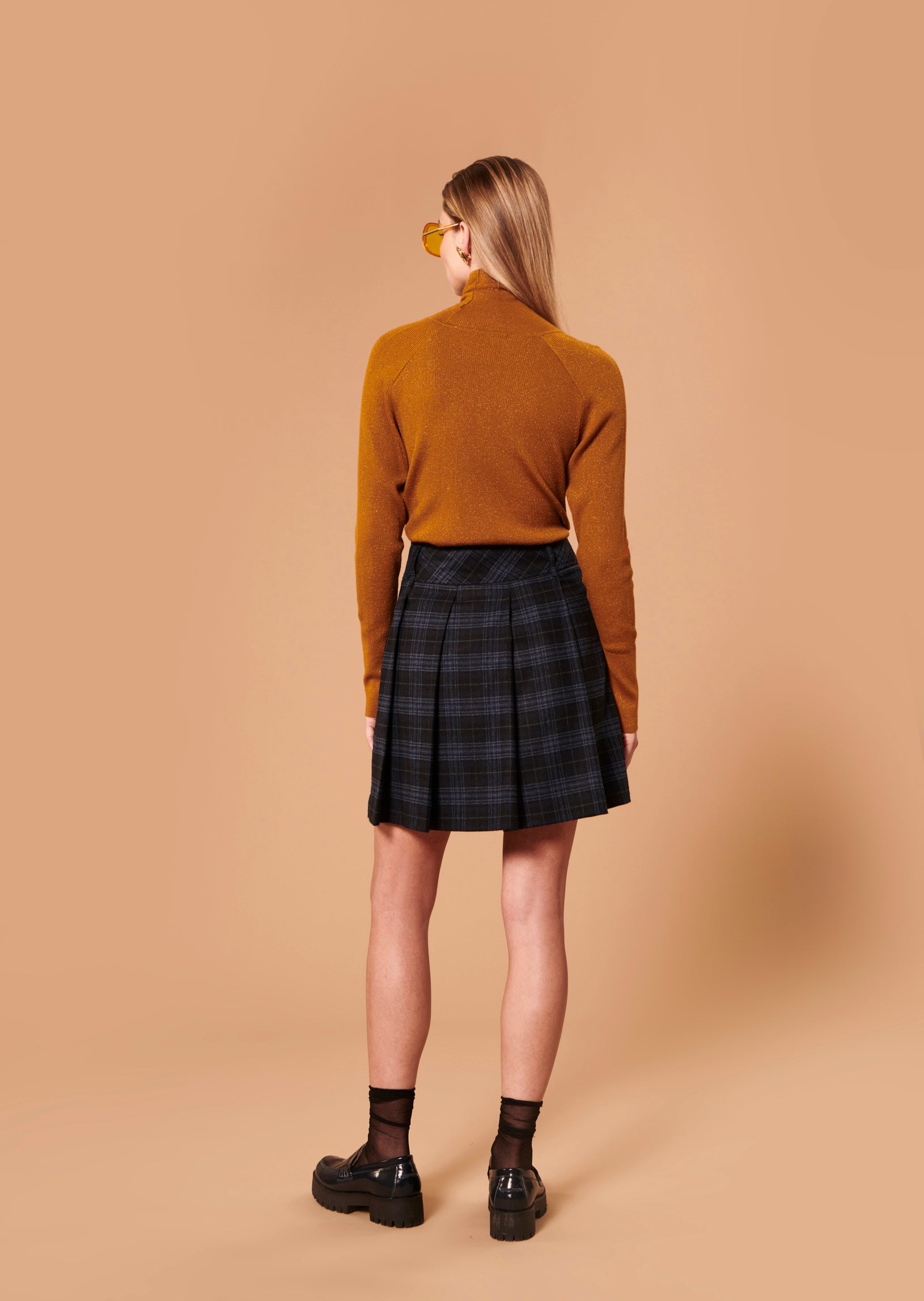 Jupe Jussie bleu nuit en tartan Faume - seconde main