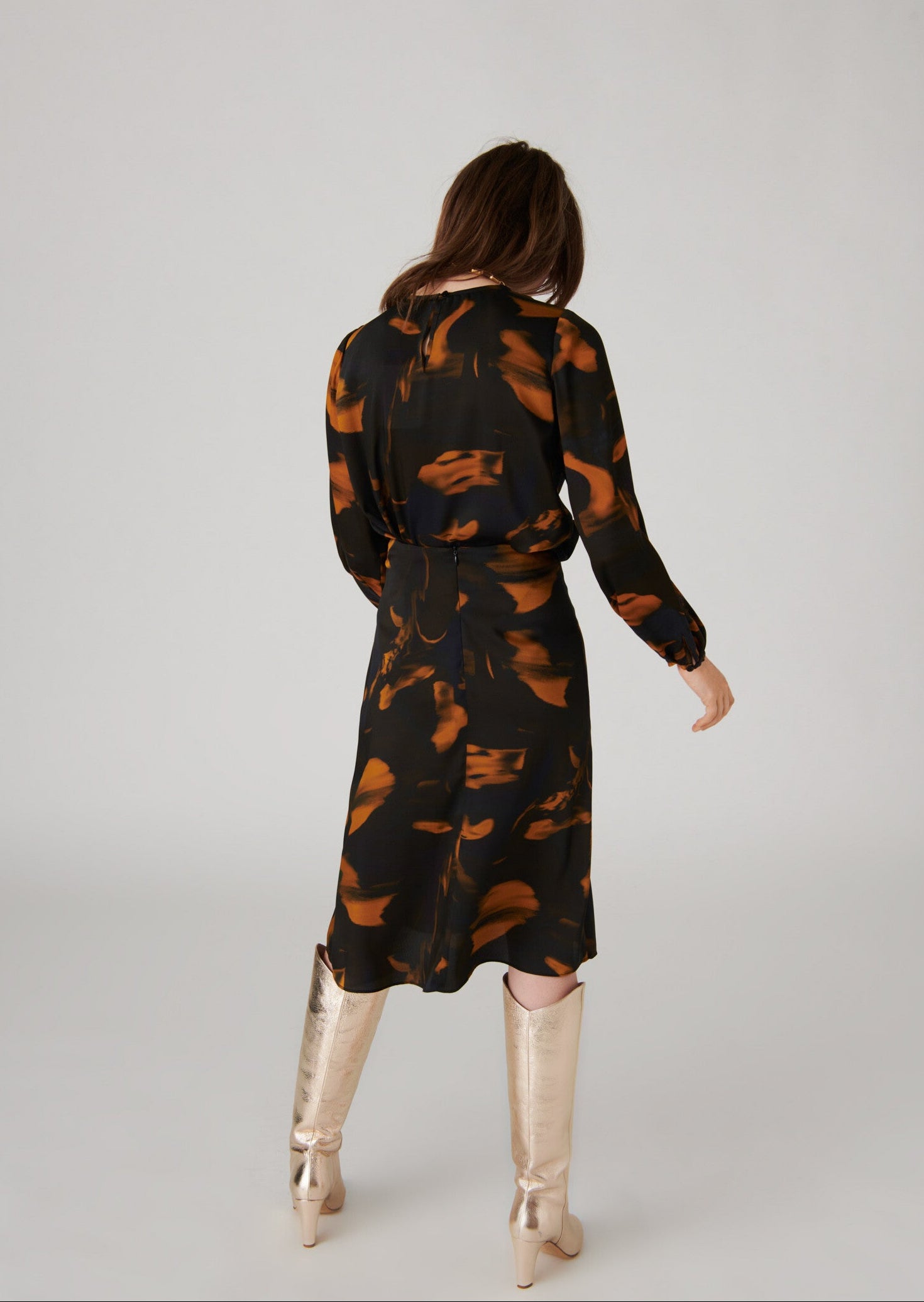 Jupe drapée Jamie kaki imprimé ondes sur twill Faume - seconde main