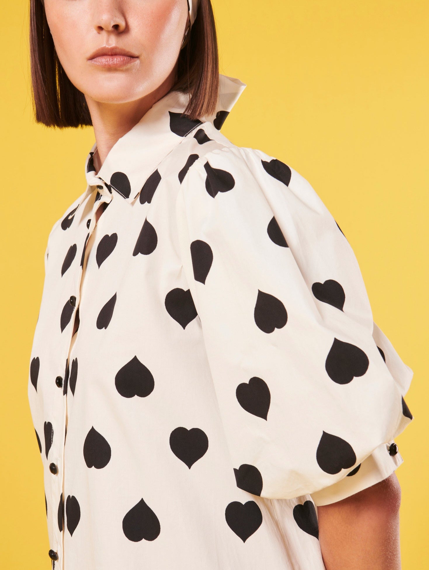 Chemise Calypso écrue à motif coeur noir en popeline Faume - seconde main