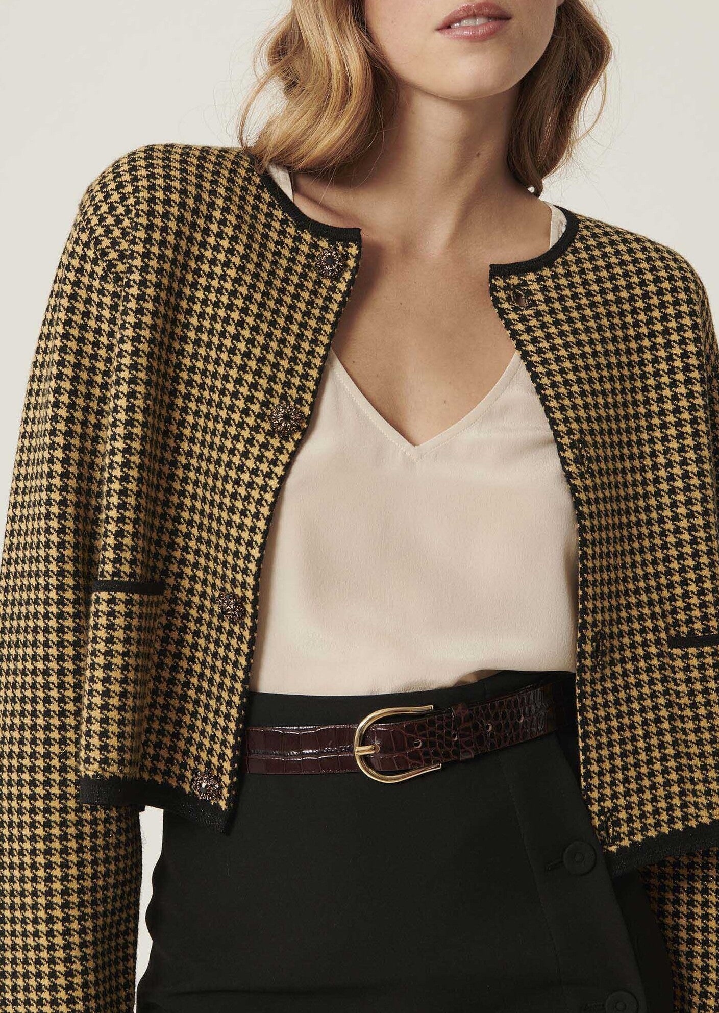 Gilet Guest motif pied de coq noir et doré Faume - seconde main