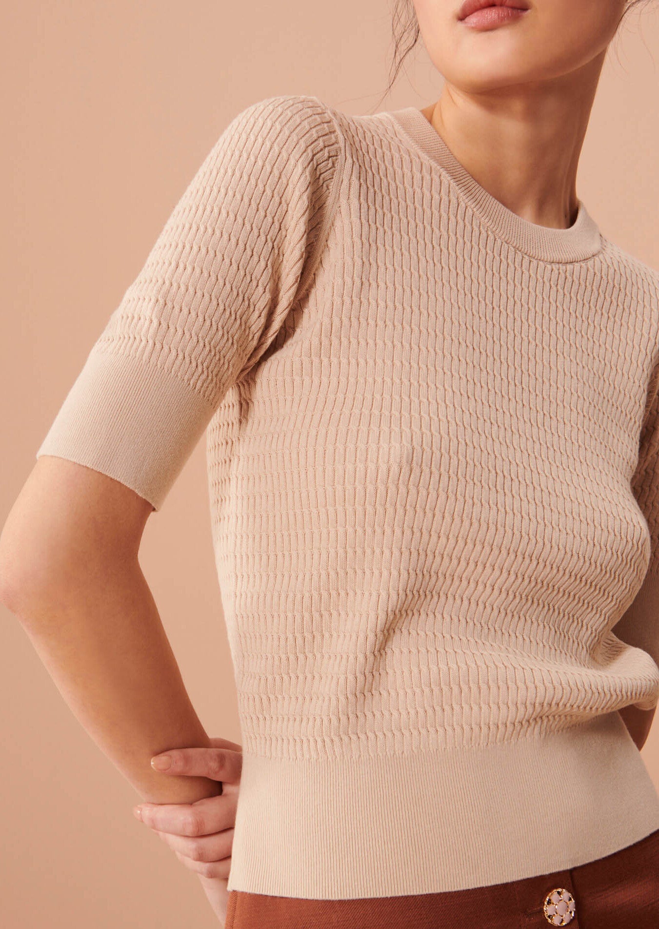 Pull Pierrina beige en coton extrafin Faume - seconde main