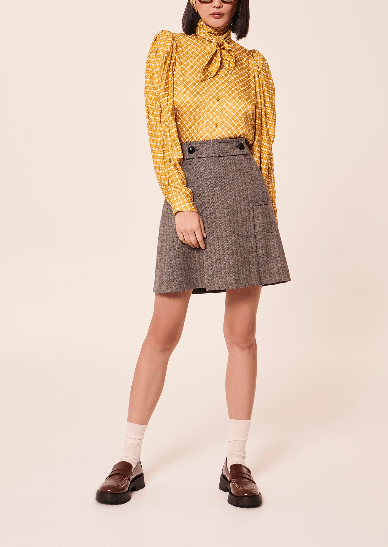 Jupe Jimmy gris en laine chevrons Faume - seconde main