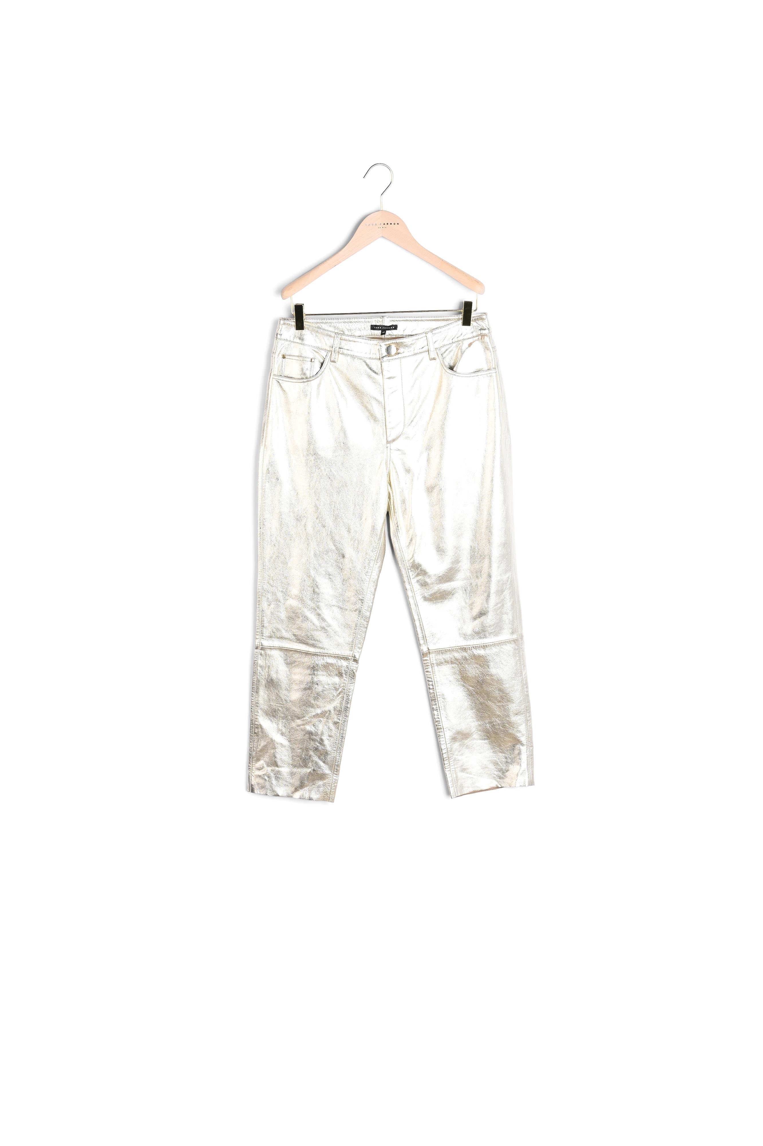 Pantalon carotte Pedro doré en cuir Faume - seconde main