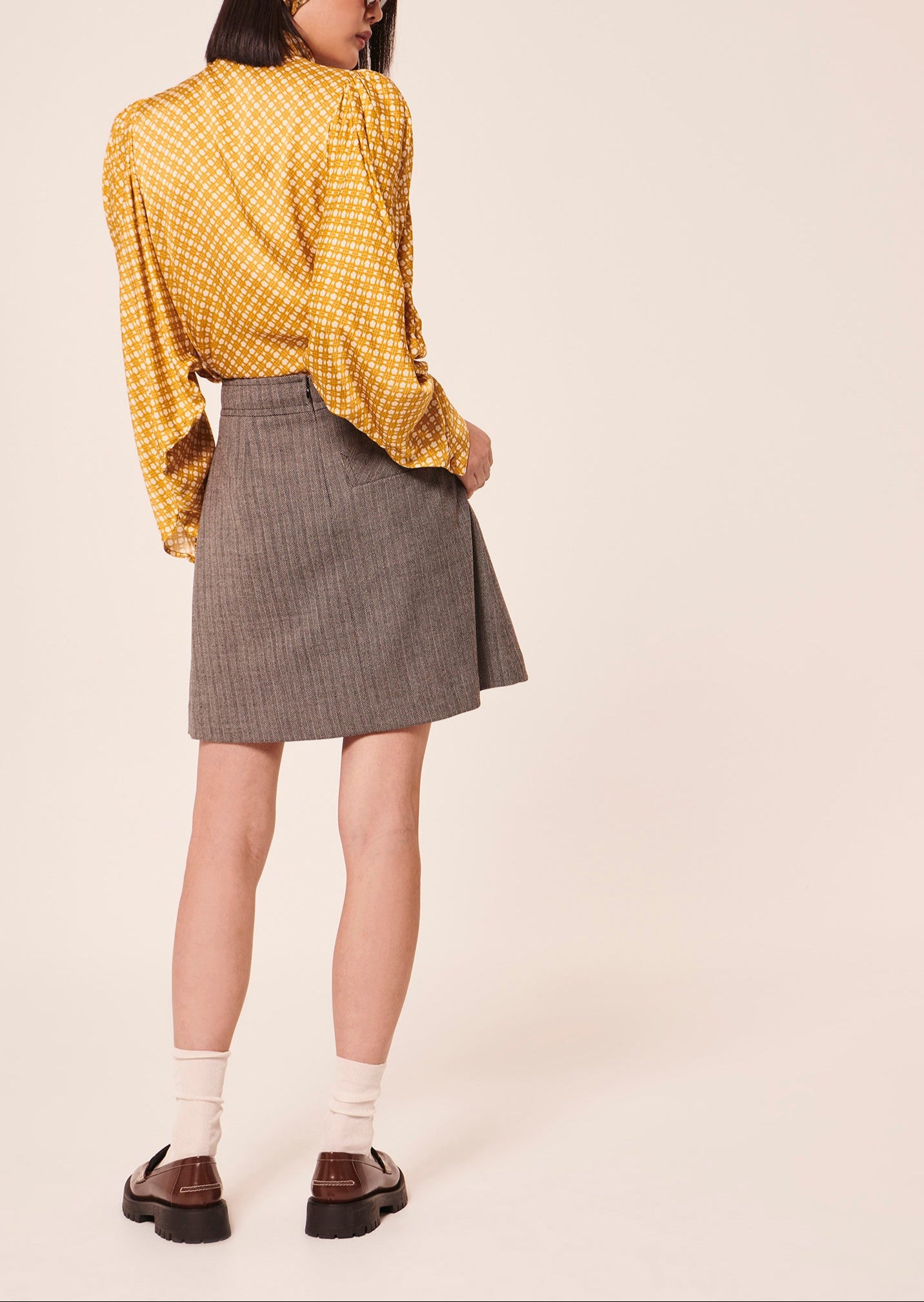 Jupe Jimmy gris en laine chevrons Faume - seconde main