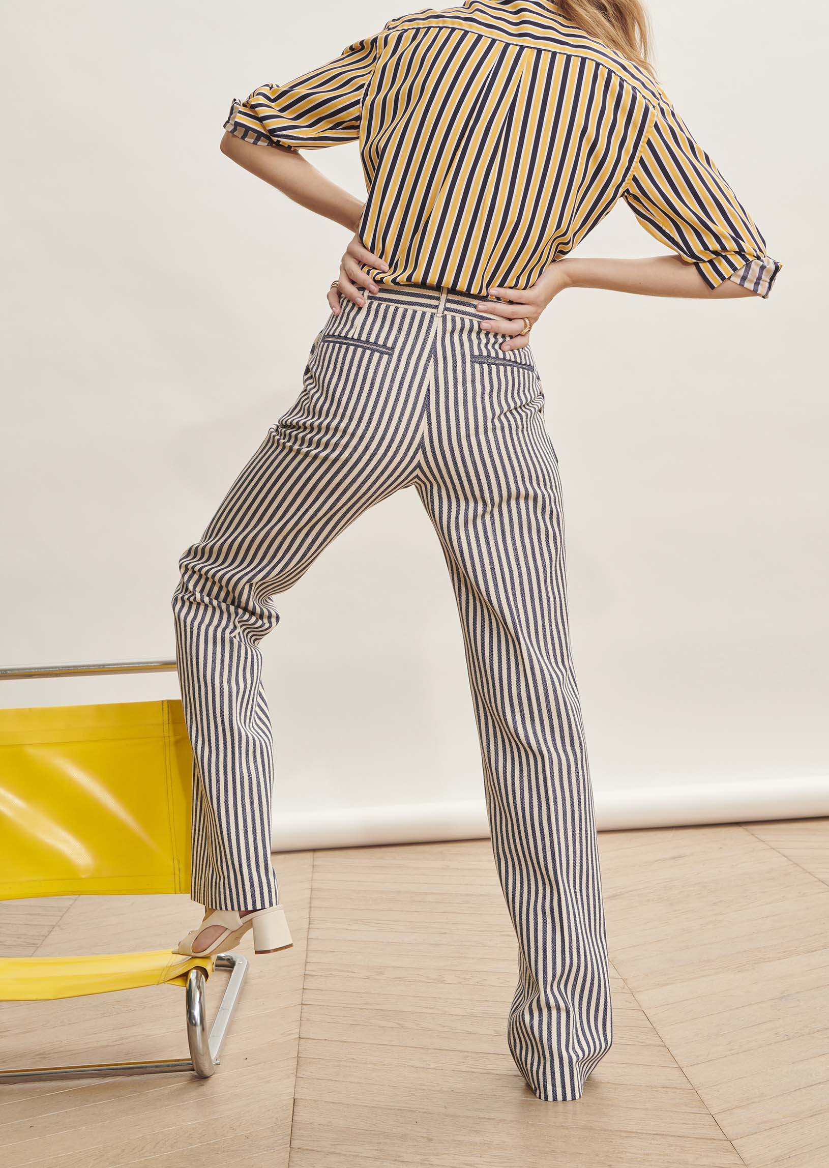 Pantalon Patti écru rayé en coton Faume - seconde main