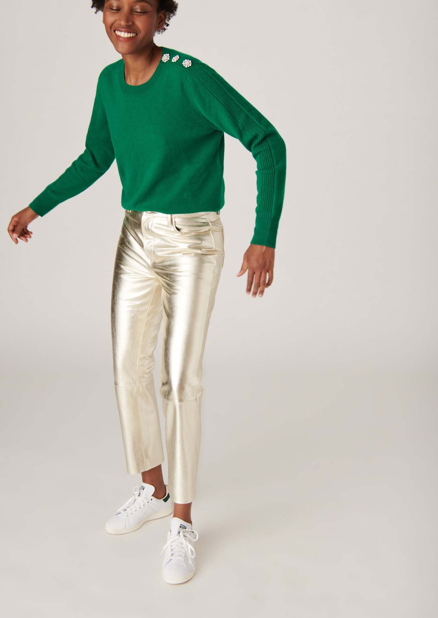 Pantalon carotte Pedro doré en cuir Faume - seconde main