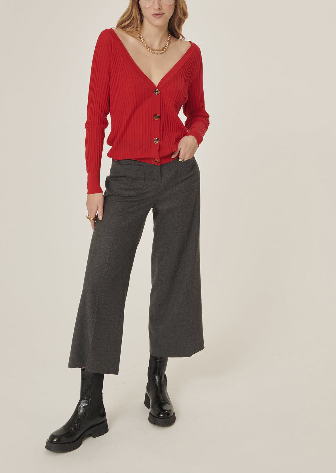 Gilet Gemma rouge en merinos extrafin Faume - seconde main