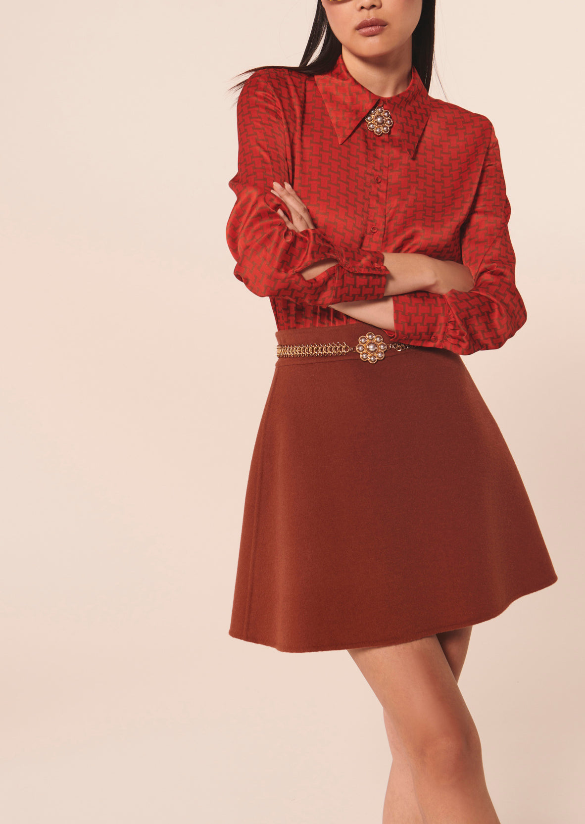 Jupe Jaina marron en laine double face Faume - seconde main