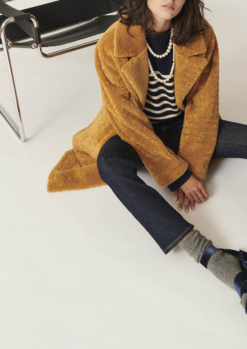 Pull Poete marinière bleu marine en laine Faume - seconde main