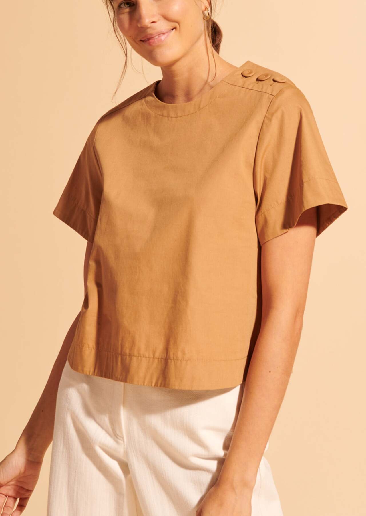 Top Tiphaine camel en popeline Faume - seconde main