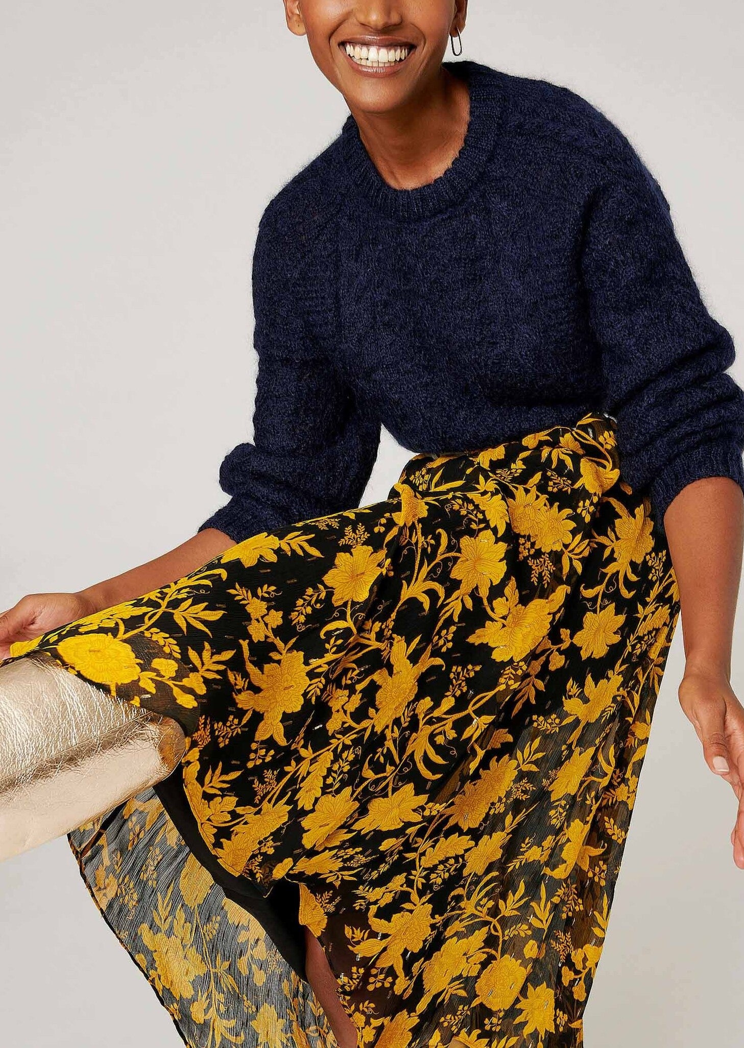 Jupe Juliette noire et lurex doré imprimé fleurs de nuit Faume - seconde main