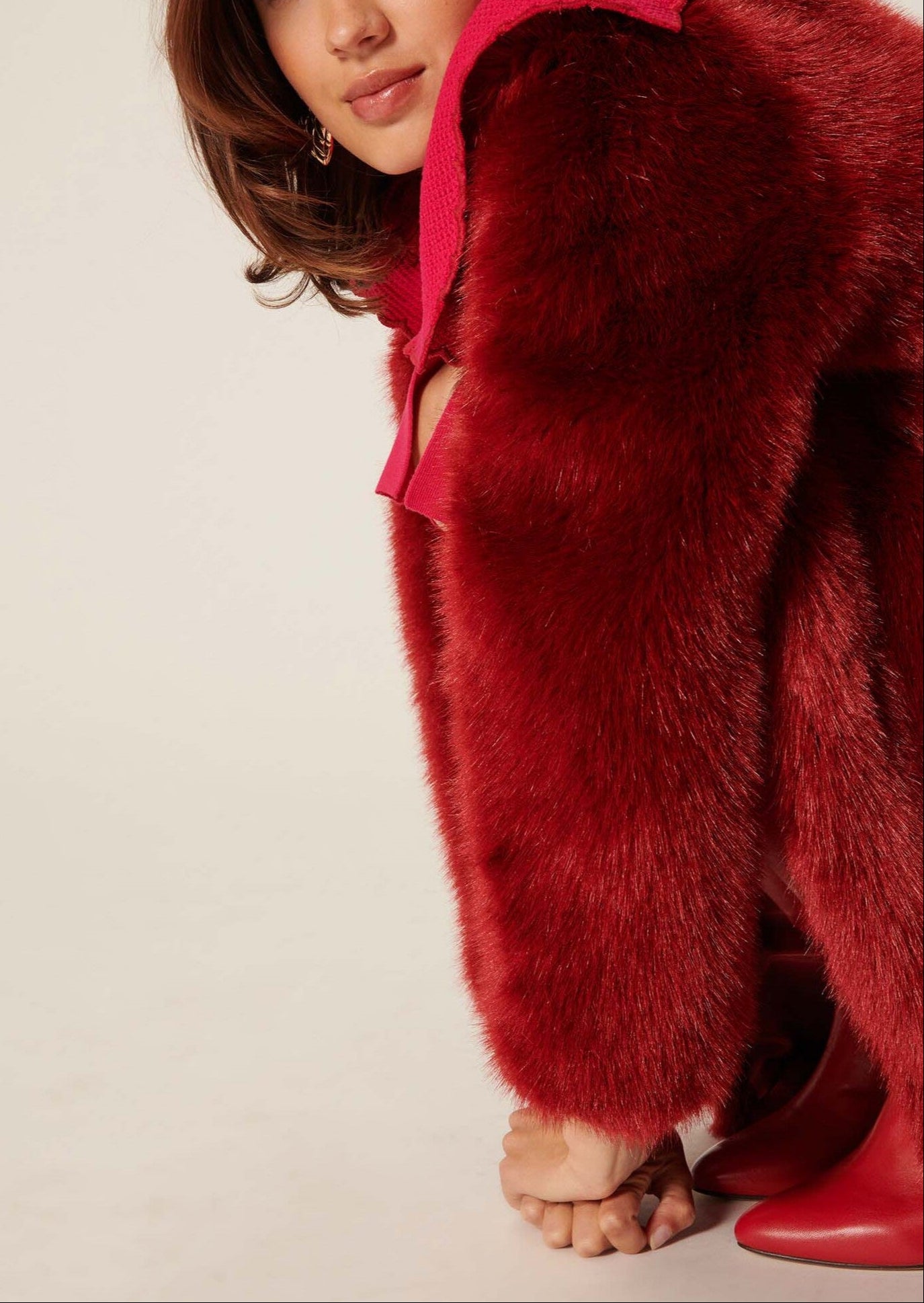 Manteau Melusine bordeaux en fausse fourrure Faume - seconde main