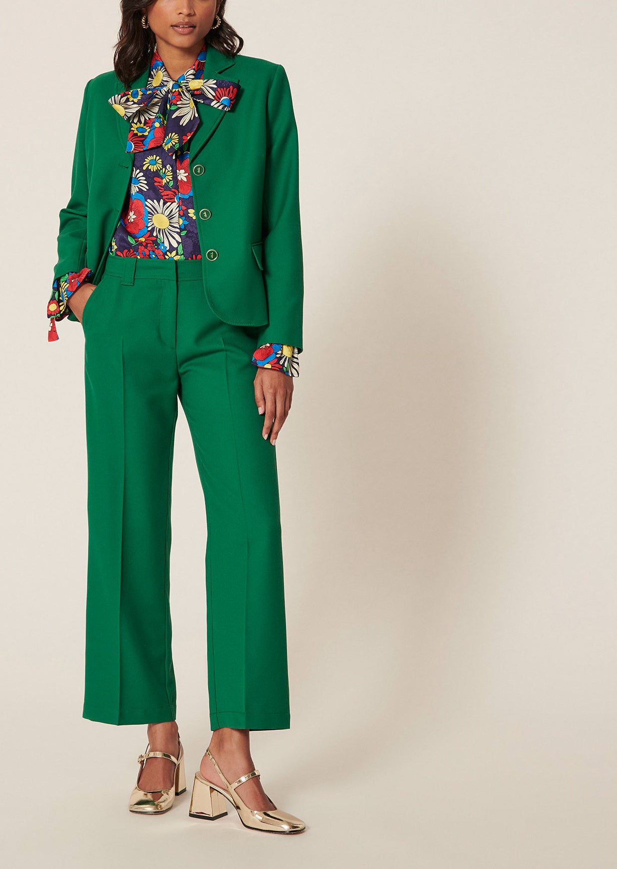Pantalon Persanne vert en toile tailleur Faume - seconde main