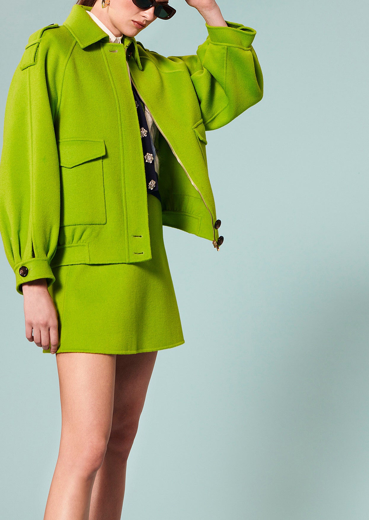 Blouson Betty vert en laine double face Faume - seconde main