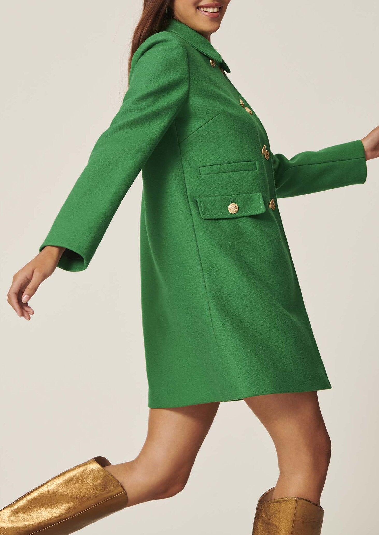 Manteau Melle vert en drap de laine Faume - seconde main