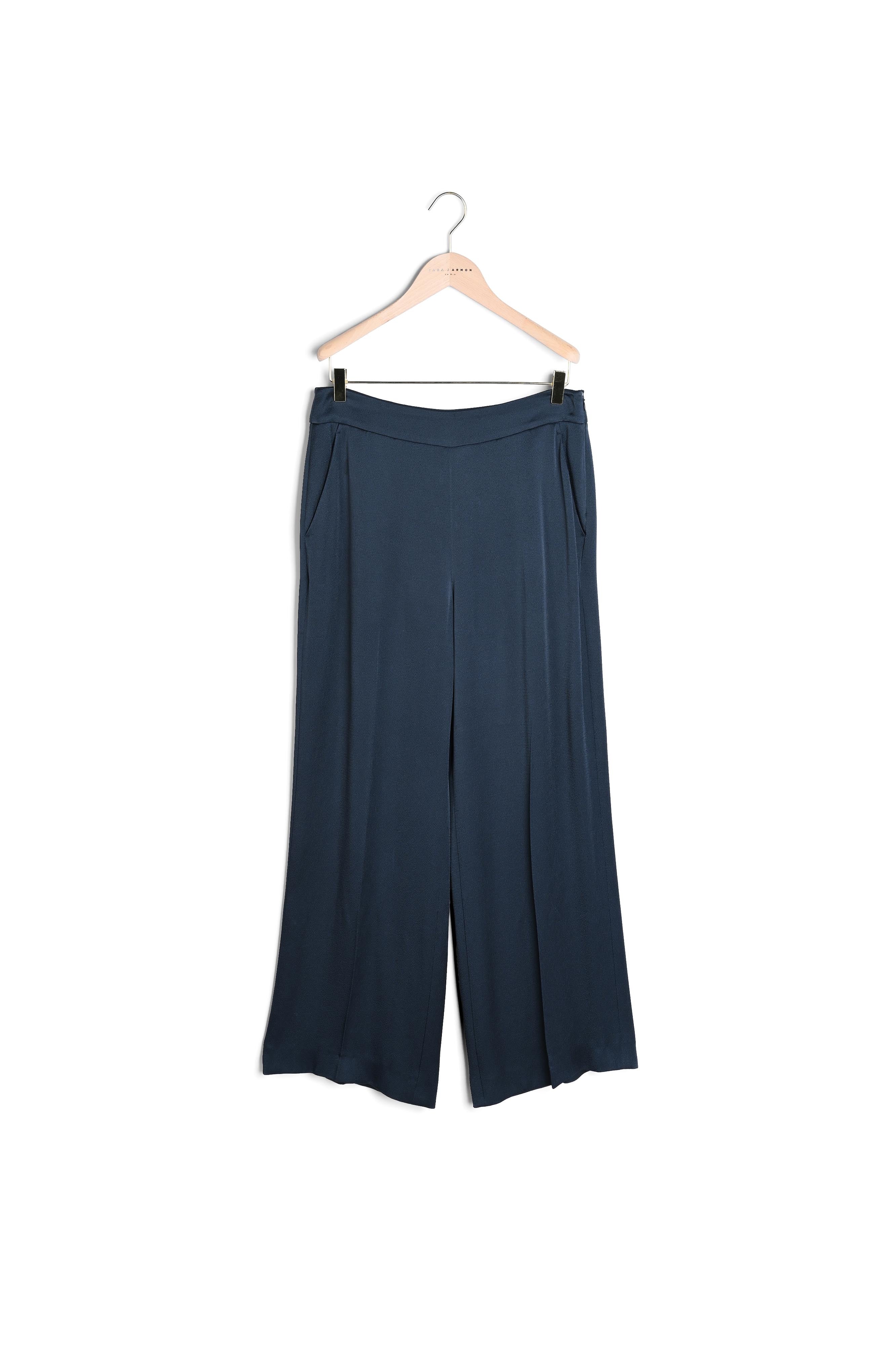 Pantalon de tailleur Poem bleu nuit en crêpe martelé Faume - seconde main