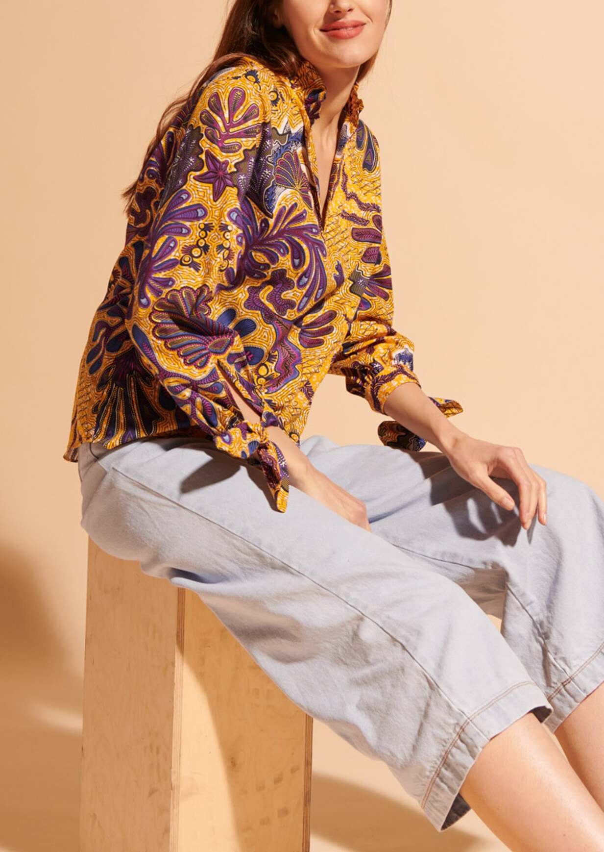 Blouse Tanya en popeline imprimé wax jaune Faume - seconde main