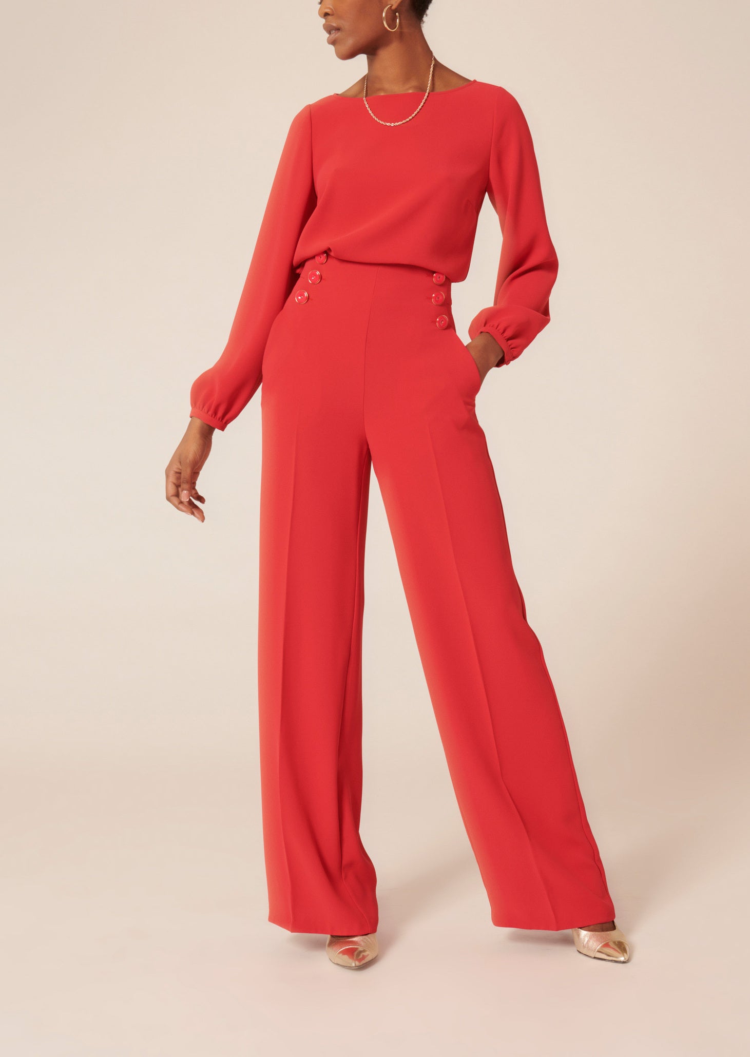 Pantalon Pilar rouge en crêpe Faume - seconde main