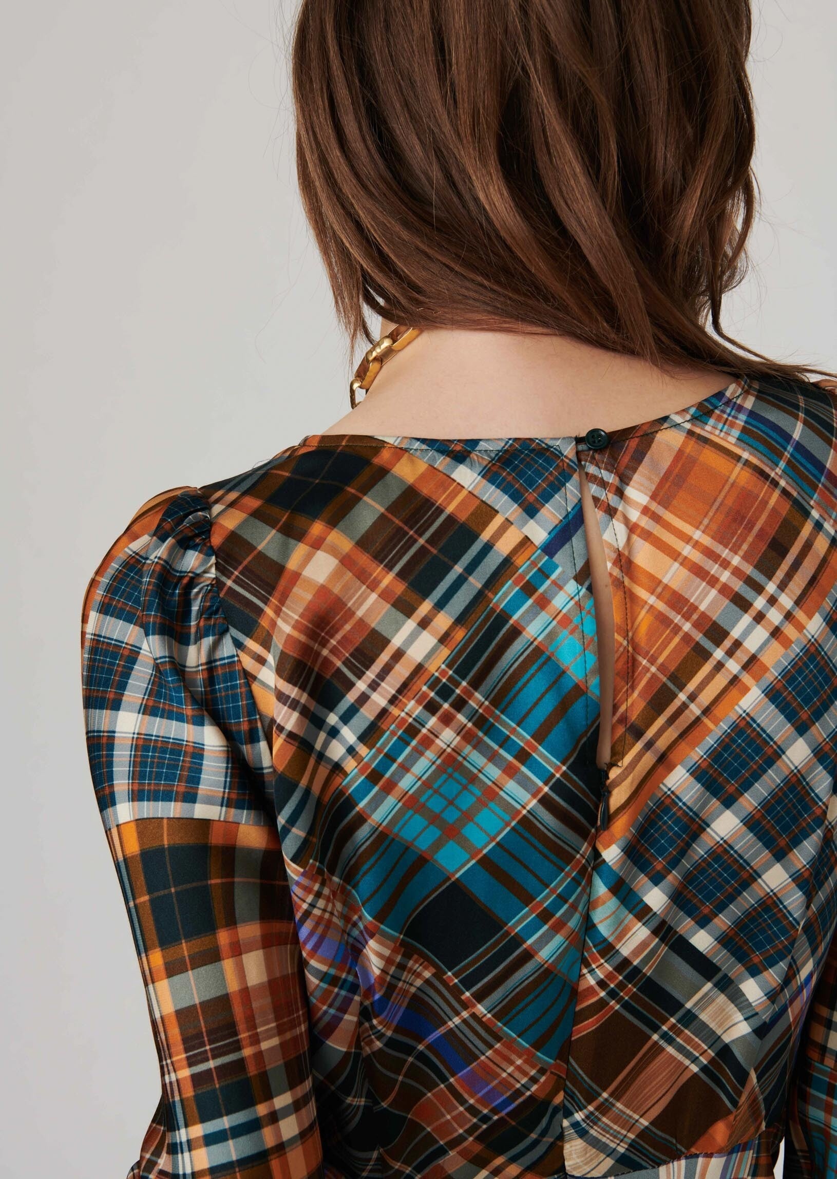 Robe Rozica tartan écossais sur satin viscose Faume - seconde main