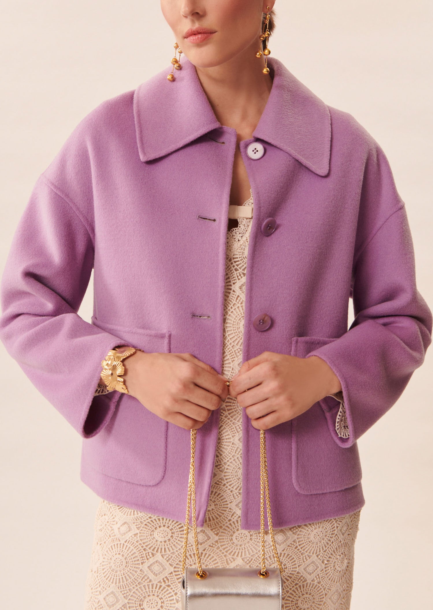 Manteau Madrid parme en laine double face Faume - seconde main