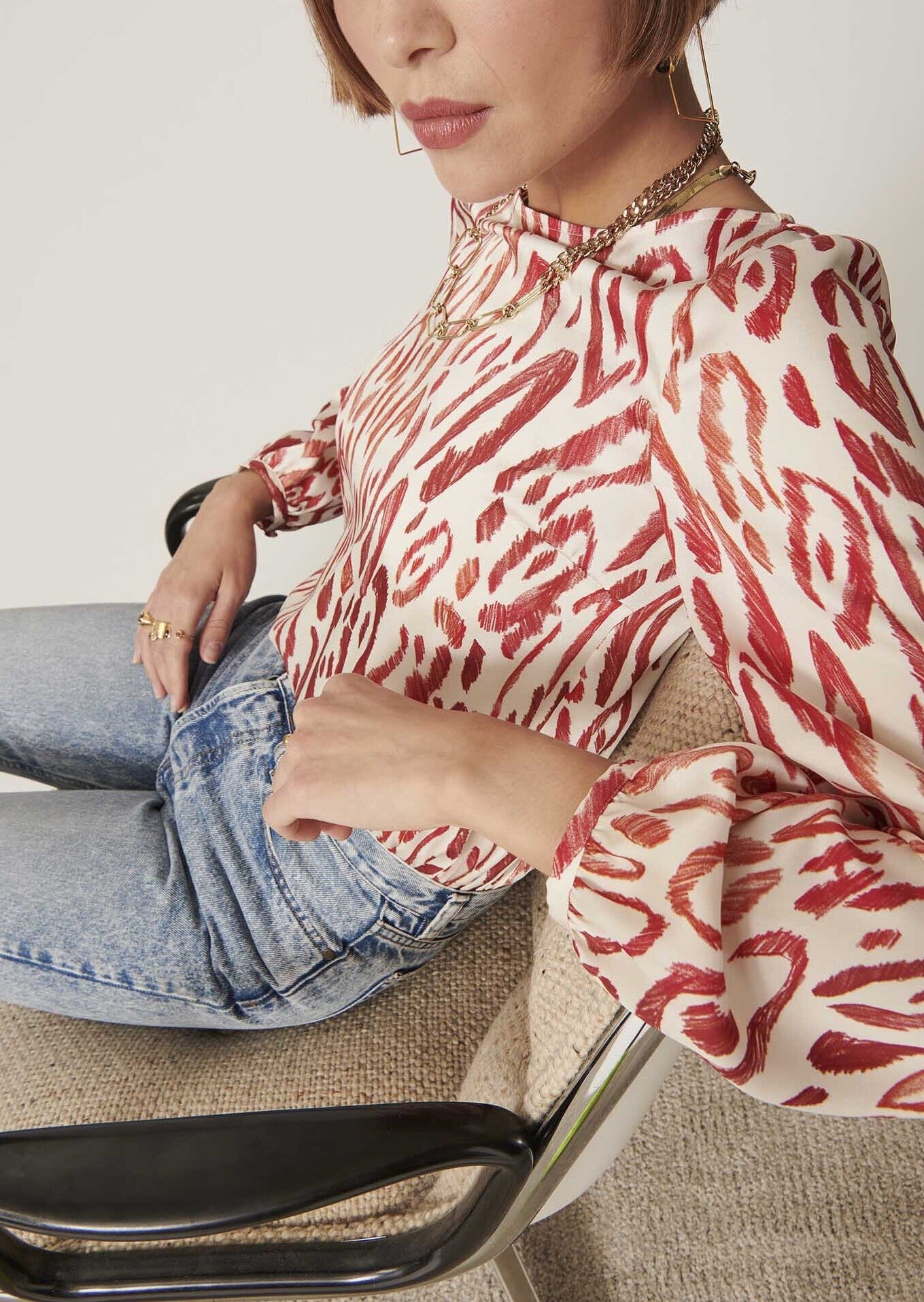 Blouse Tabeca écrue imprimé graphique léopard Faume - seconde main