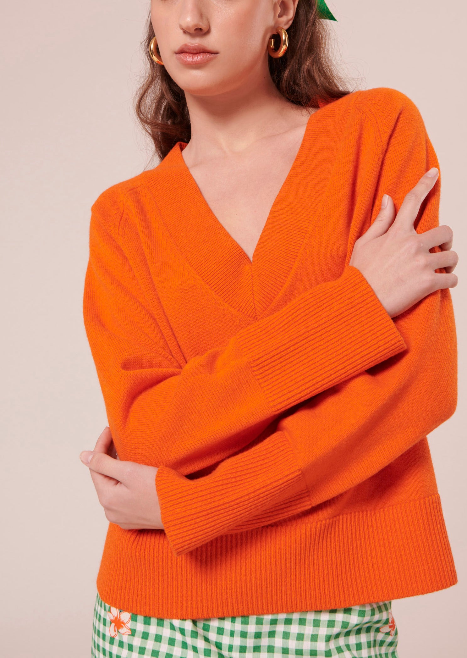 Pull Penelope orange en laine mérinos et alpaga Faume - seconde main