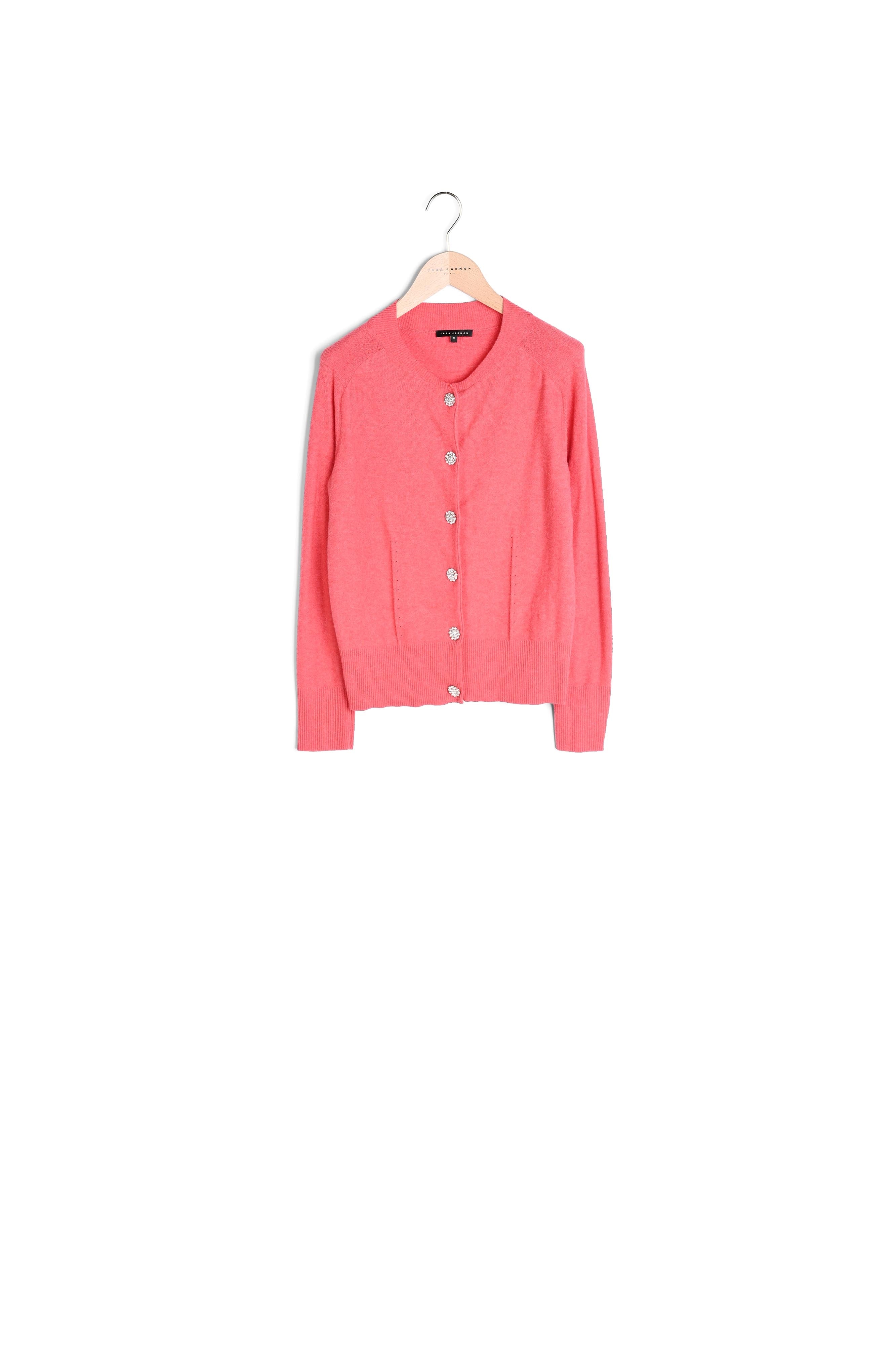 Cardigan Norah corail avec bouton bijoux en coton et cachemire Faume - seconde main