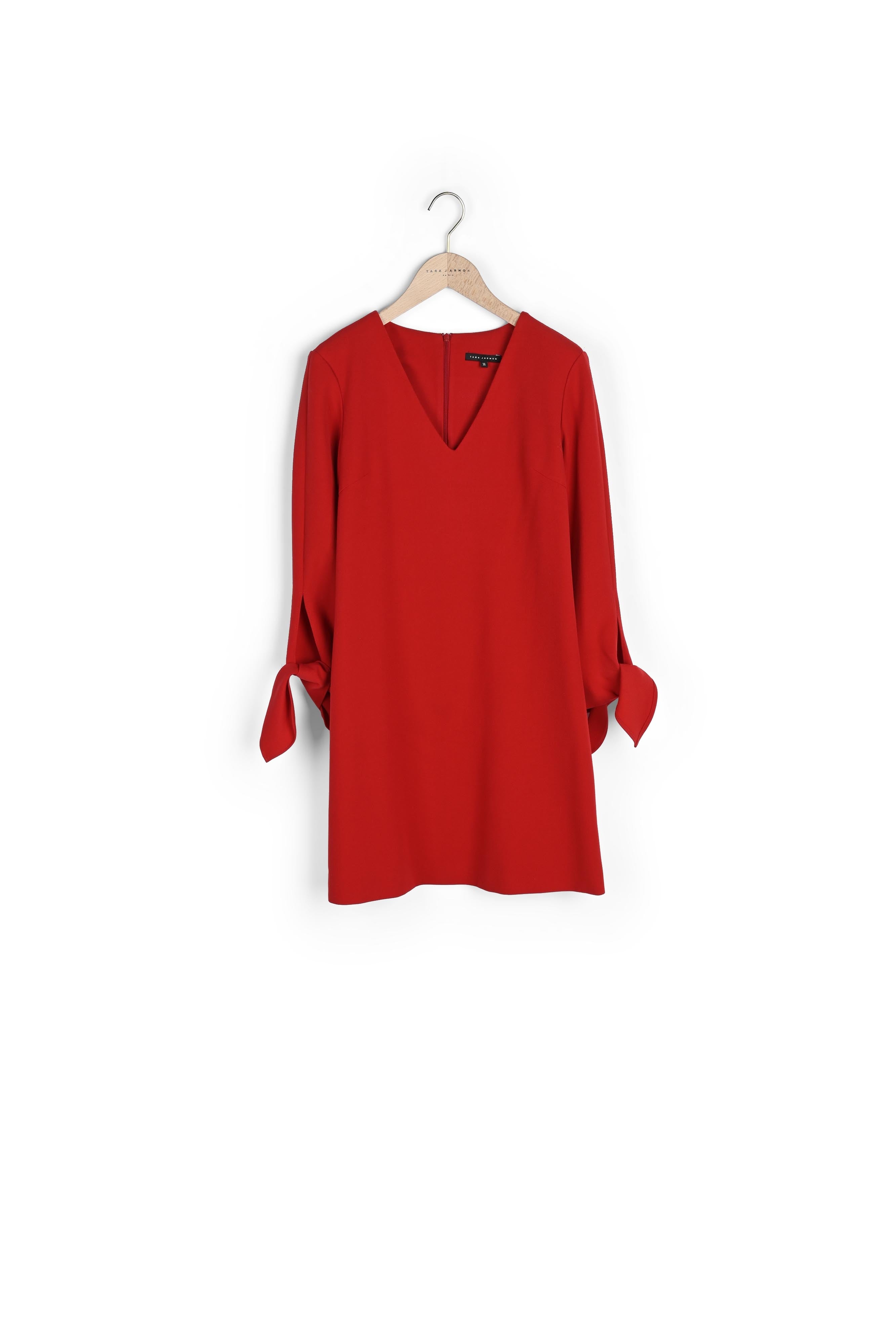 Robe tunique rouge nouée aux manches en toile gabardine Faume - seconde main