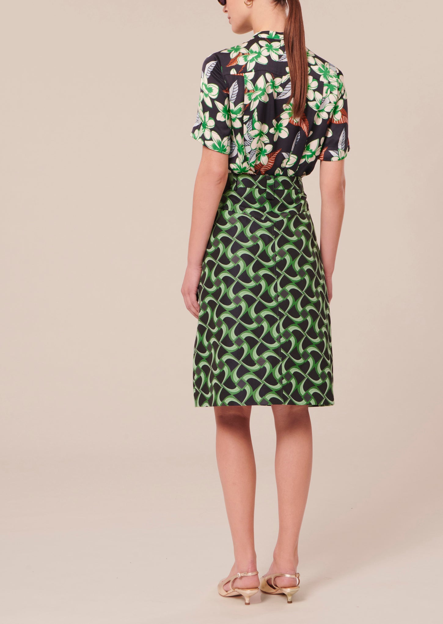 Jupe Jola verte à motif graphique en jacquard Faume - seconde main