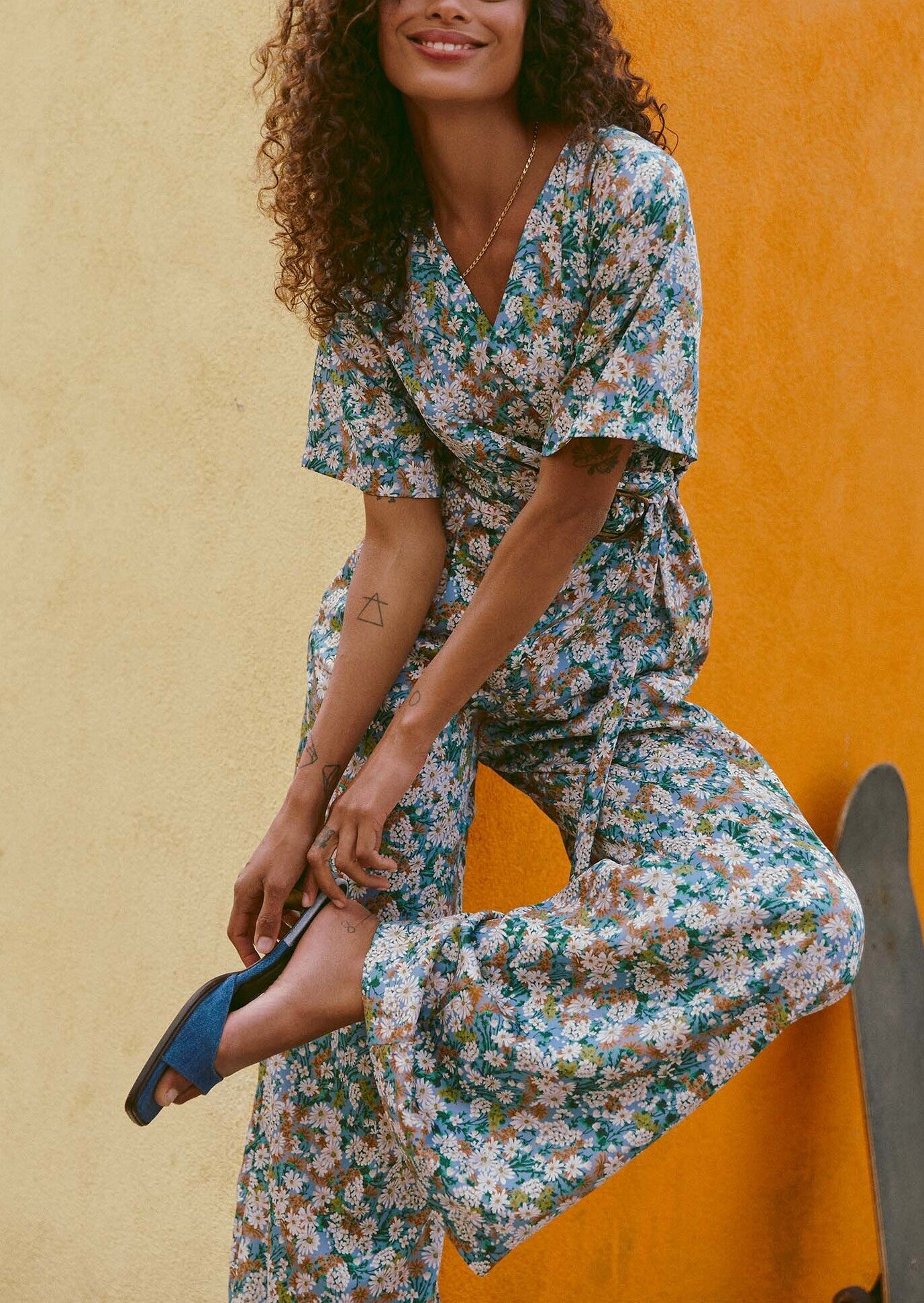 Combinaison Cali bleu tendre imprimé paquerettes Faume - seconde main