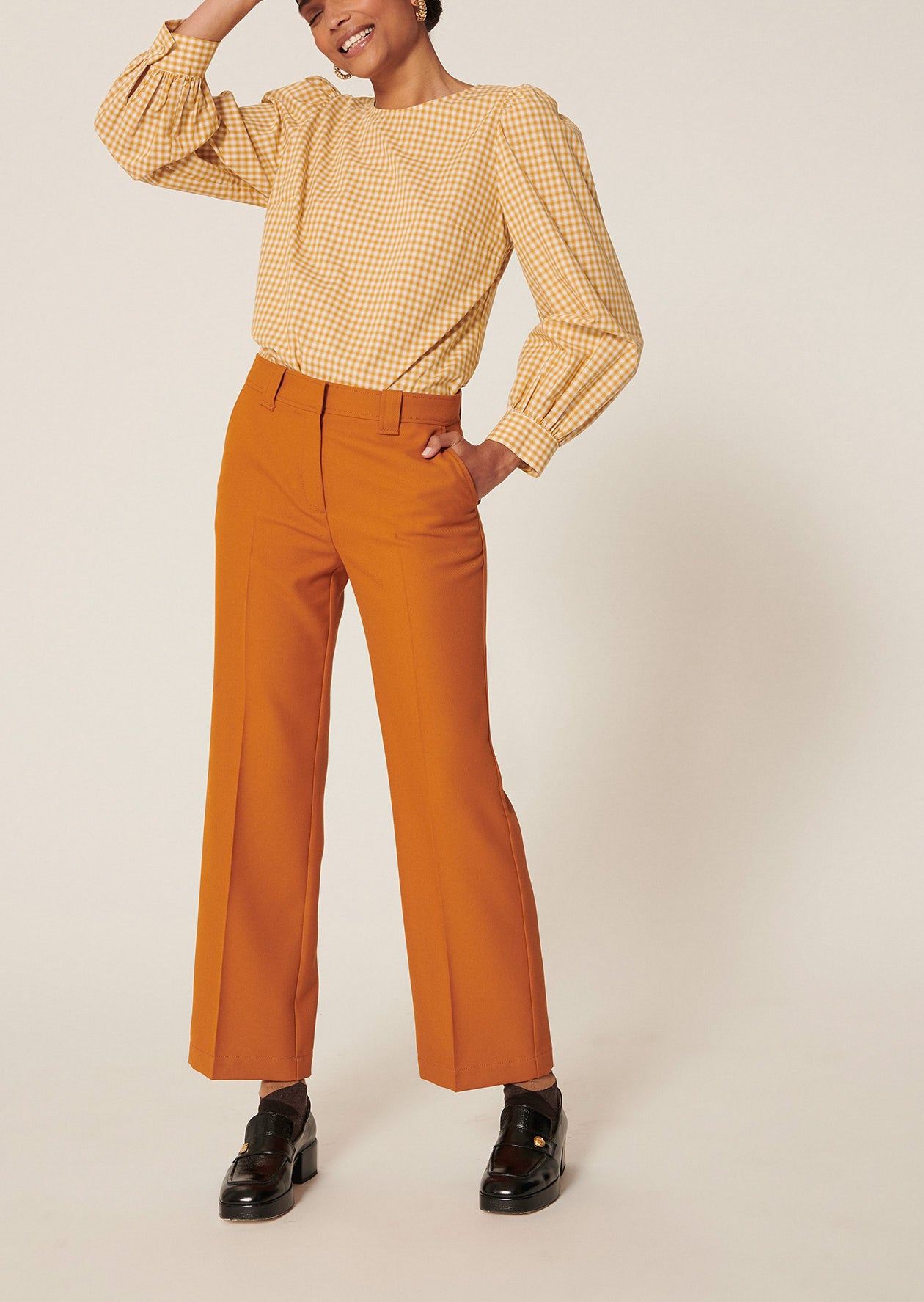 Top Tonina jaune à carreaux en popeline de coton Faume - seconde main