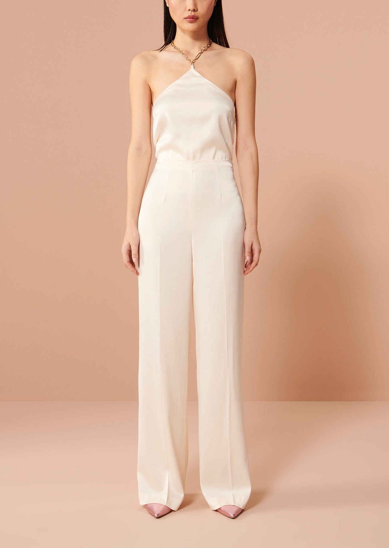 Pantalon Poema écru en satin Faume - seconde main