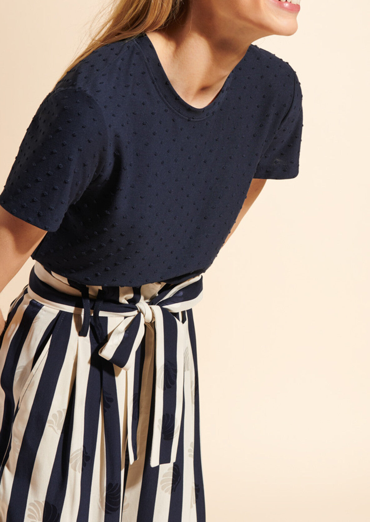 T-shirt Happy bleu nuit jacquard à pois Faume - seconde main