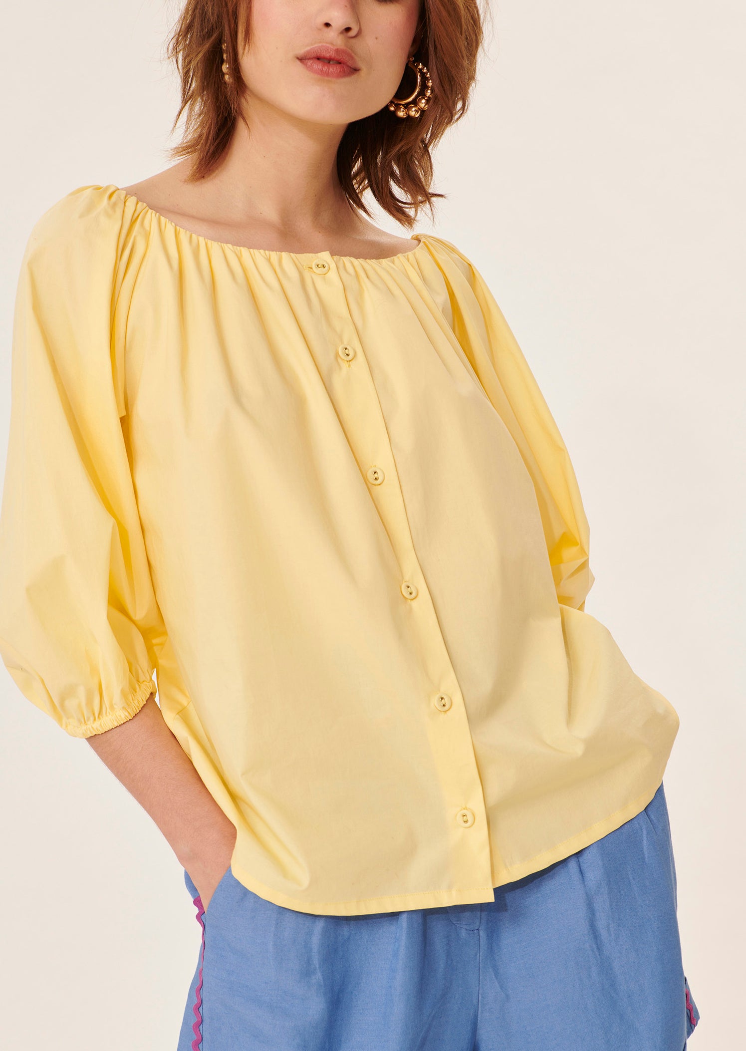 Chemise Cuba jaune pastel en popeline Faume - seconde main