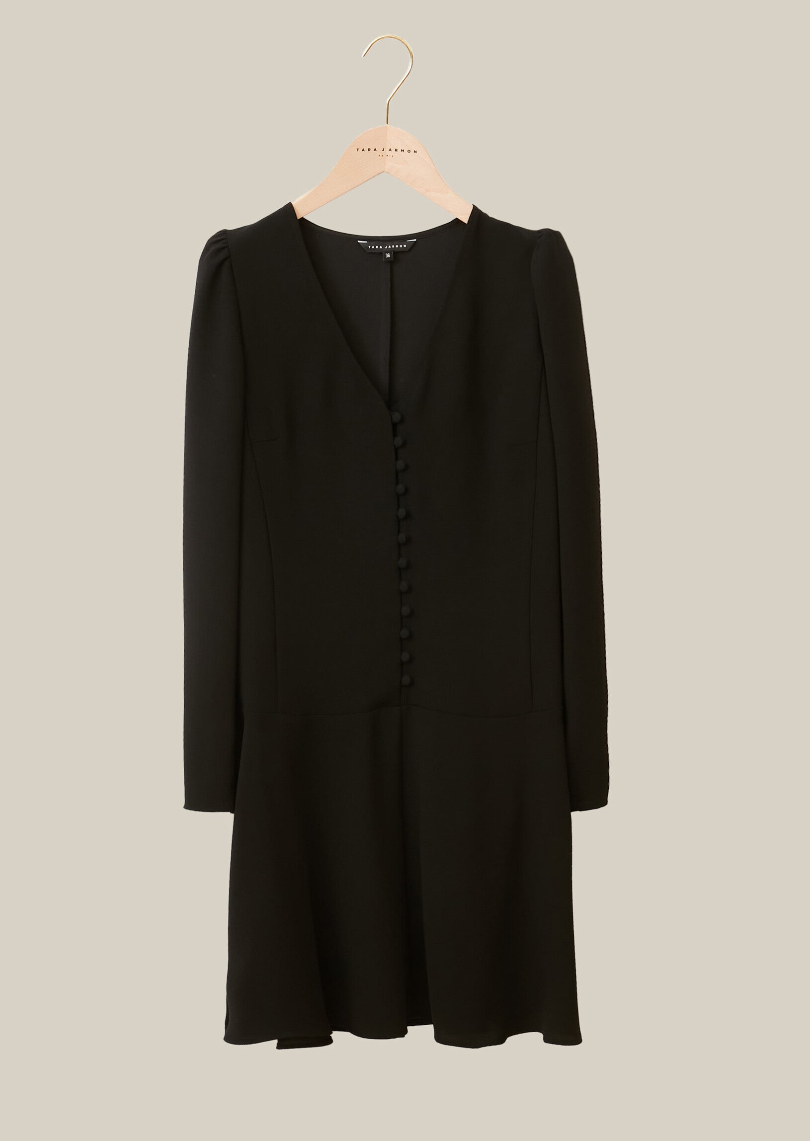 Robe boutonnée Ruffie noire en crêpe mat Faume - seconde main