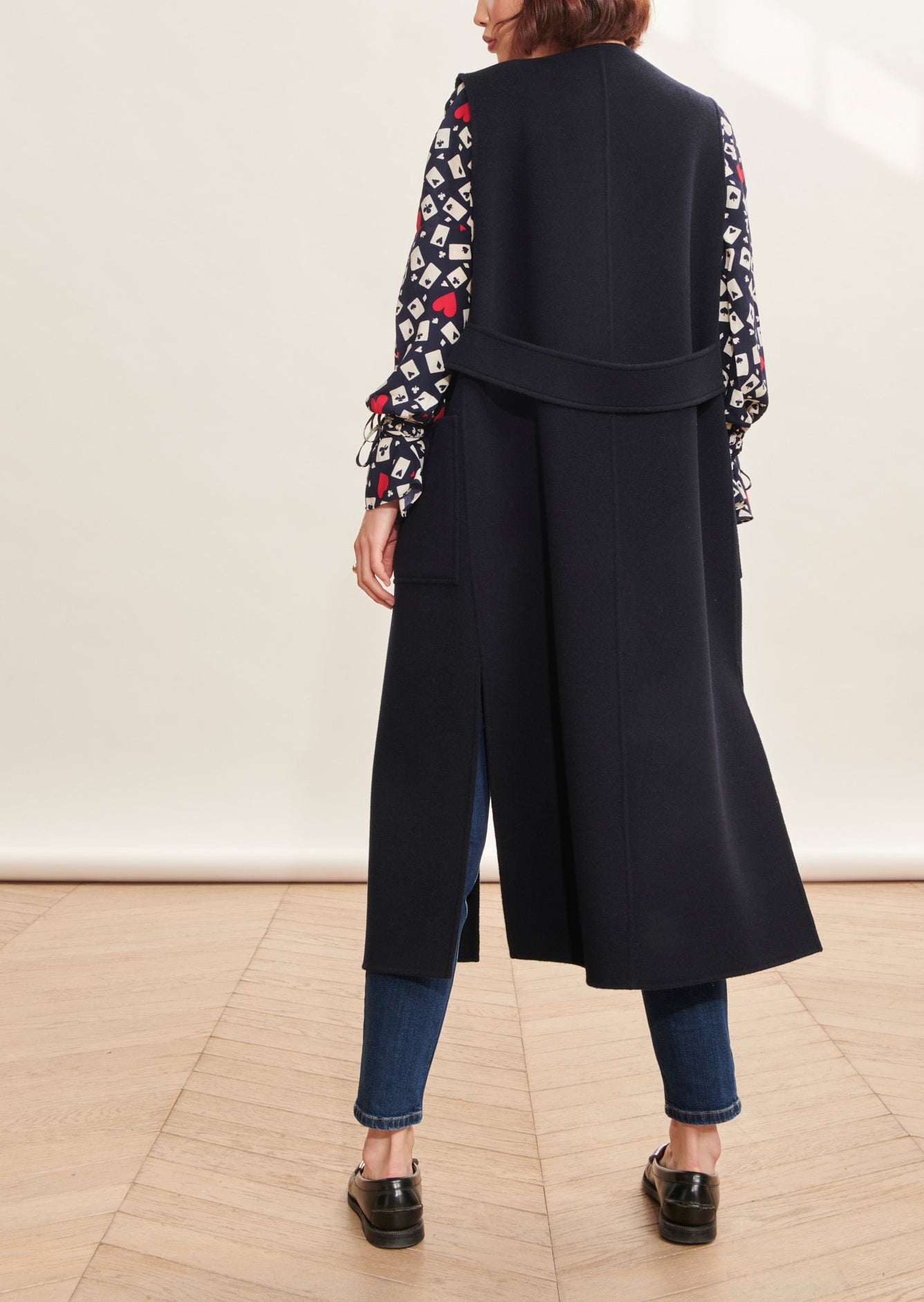 Manteau Maddalena bleu nuit en laine double face Faume - seconde main