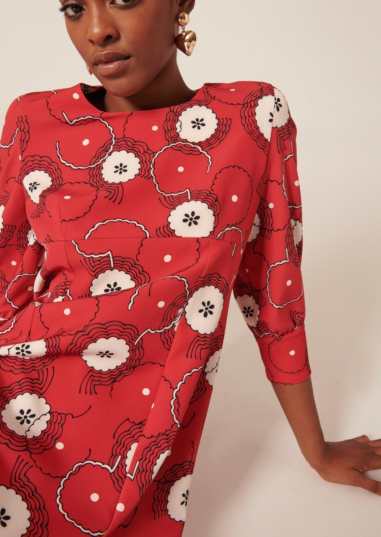 Robe Riotta rouge imprimé fleurs 70's Faume - seconde main