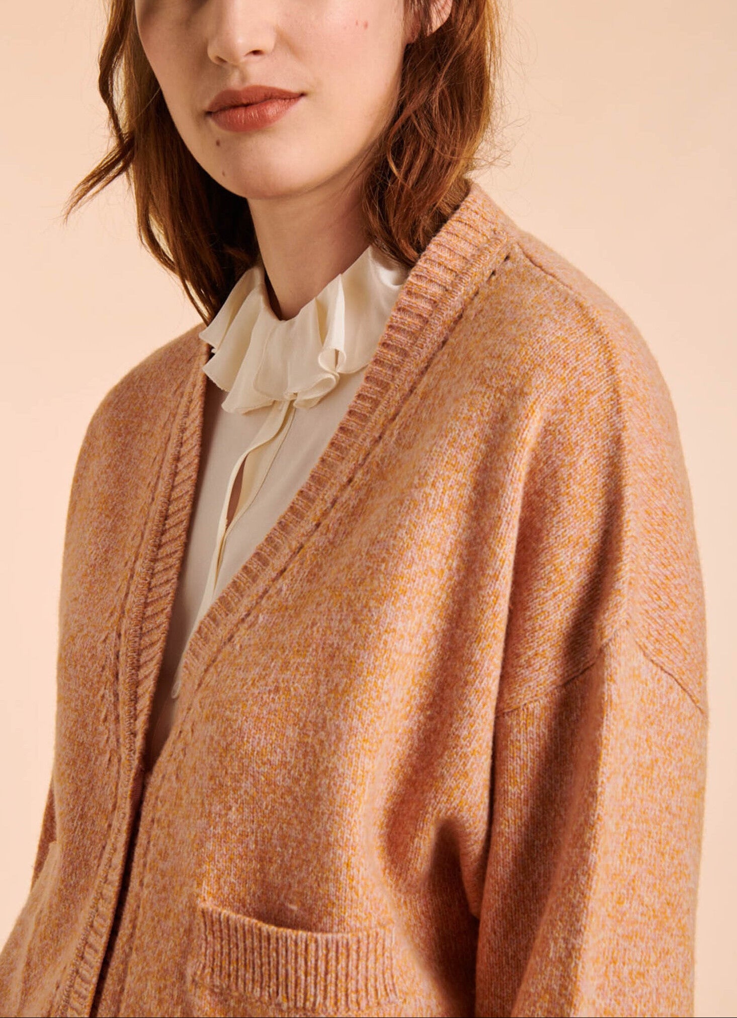 Cardigan oversize Nadia en maille rose tendre Faume - seconde main